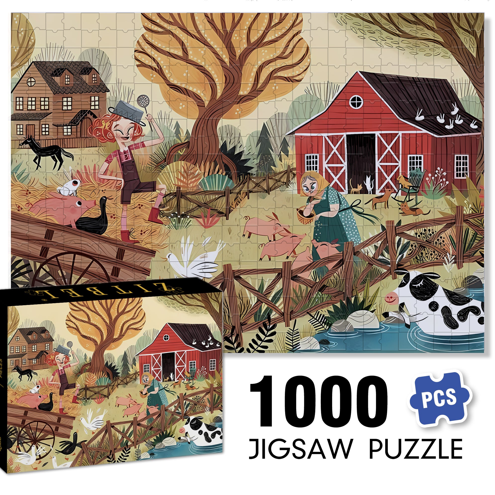 Interesting Farm 500pcs/1000pcs Jigsaw Puzzle, Scratch-Resistant, Interactive Family Game & Brain-Boosting DIY Decor, Perfect for Halloween, Christmas & New Year Gifts, Family Puzzle Game