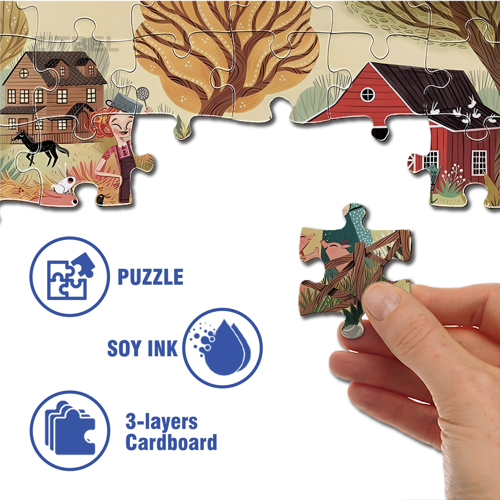 Interesting Farm 500pcs/1000pcs Jigsaw Puzzle, Scratch-Resistant, Interactive Family Game & Brain-Boosting DIY Decor, Perfect for Halloween, Christmas & New Year Gifts, Family Puzzle Game