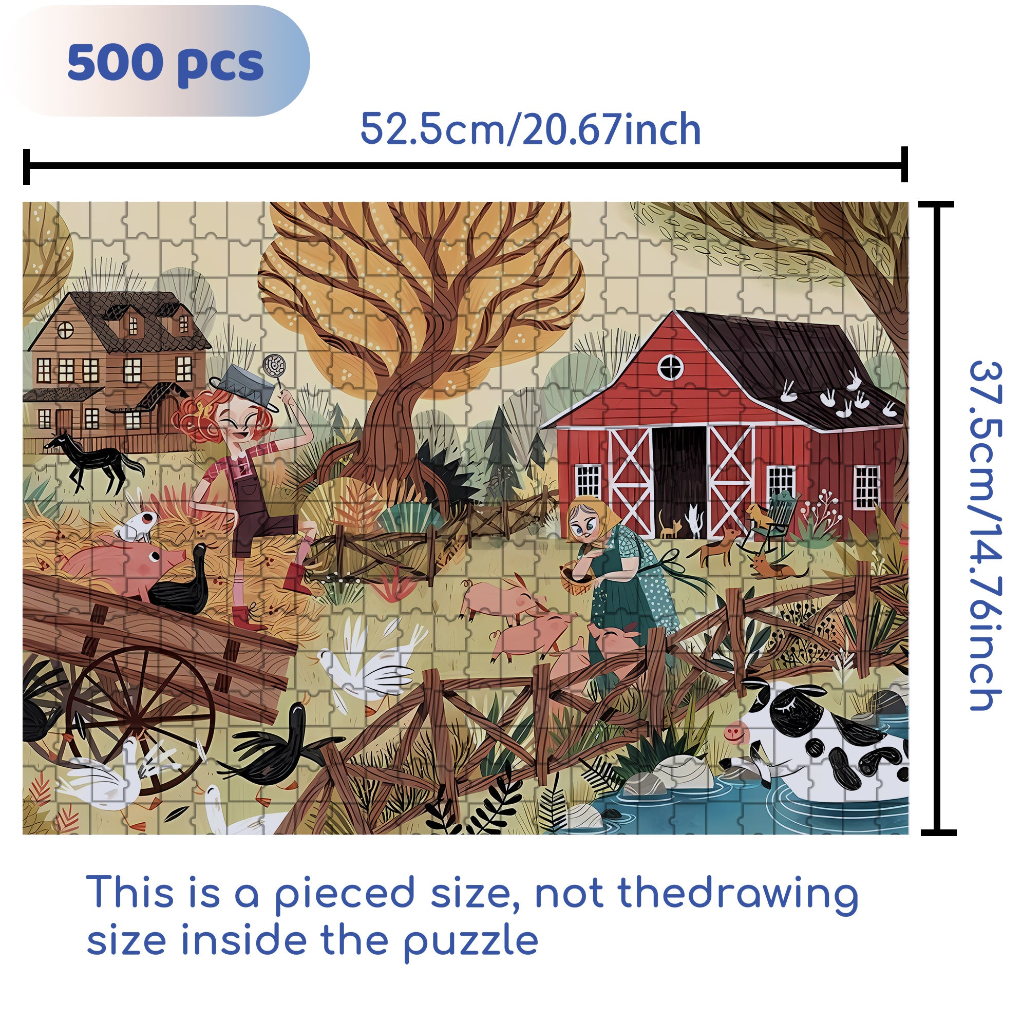 Interesting Farm 500pcs/1000pcs Jigsaw Puzzle, Scratch-Resistant, Interactive Family Game & Brain-Boosting DIY Decor, Perfect for Halloween, Christmas & New Year Gifts, Family Puzzle Game