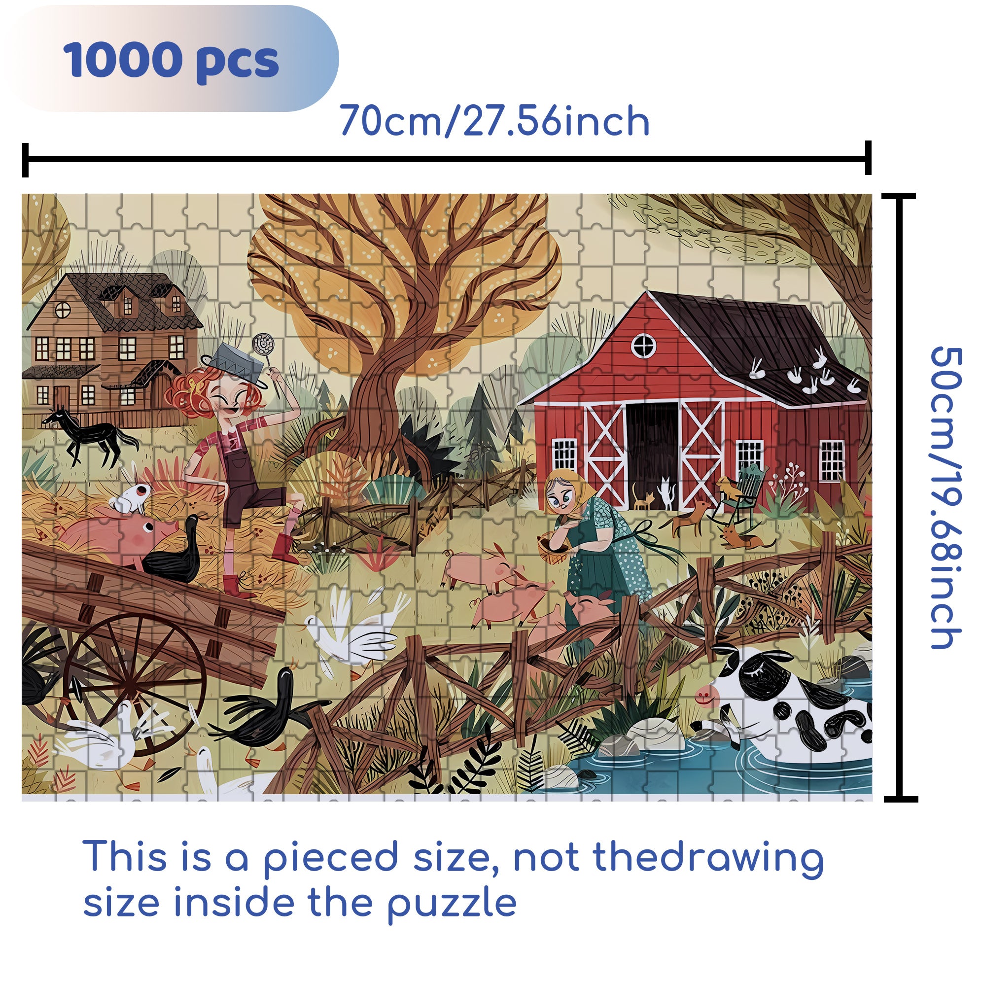 Interesting Farm 500pcs/1000pcs Jigsaw Puzzle, Scratch-Resistant, Interactive Family Game & Brain-Boosting DIY Decor, Perfect for Halloween, Christmas & New Year Gifts, Family Puzzle Game