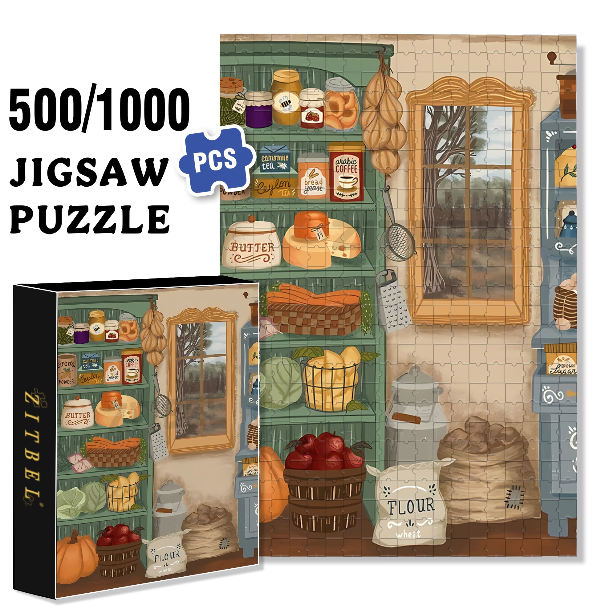 Josephine's kitchen 500pcs/1000pcs Jigsaw Puzzle, Scratch-Resistant, Interactive Family Game & Brain-Boosting DIY Decor, Perfect for Halloween, Christmas & New Year Gifts, Family Puzzle Game