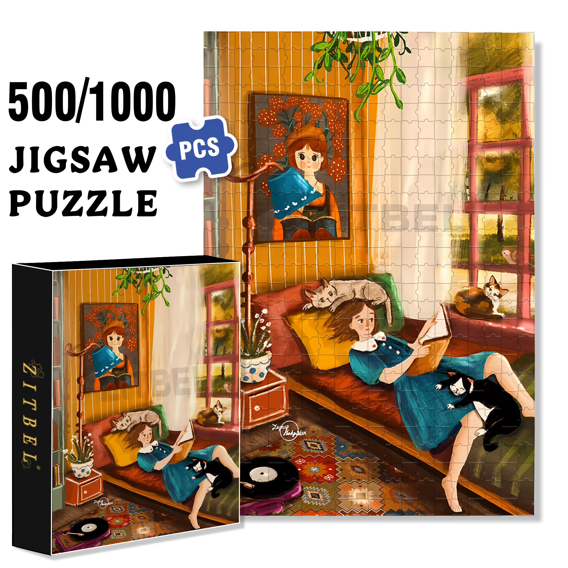 Lie Up 500pcs/1000pcs Jigsaw Puzzle, Scratch-Resistant, Interactive Family Game & Brain-Boosting DIY Decor, Perfect for Halloween, Christmas & New Year Gifts, Family Puzzle Game