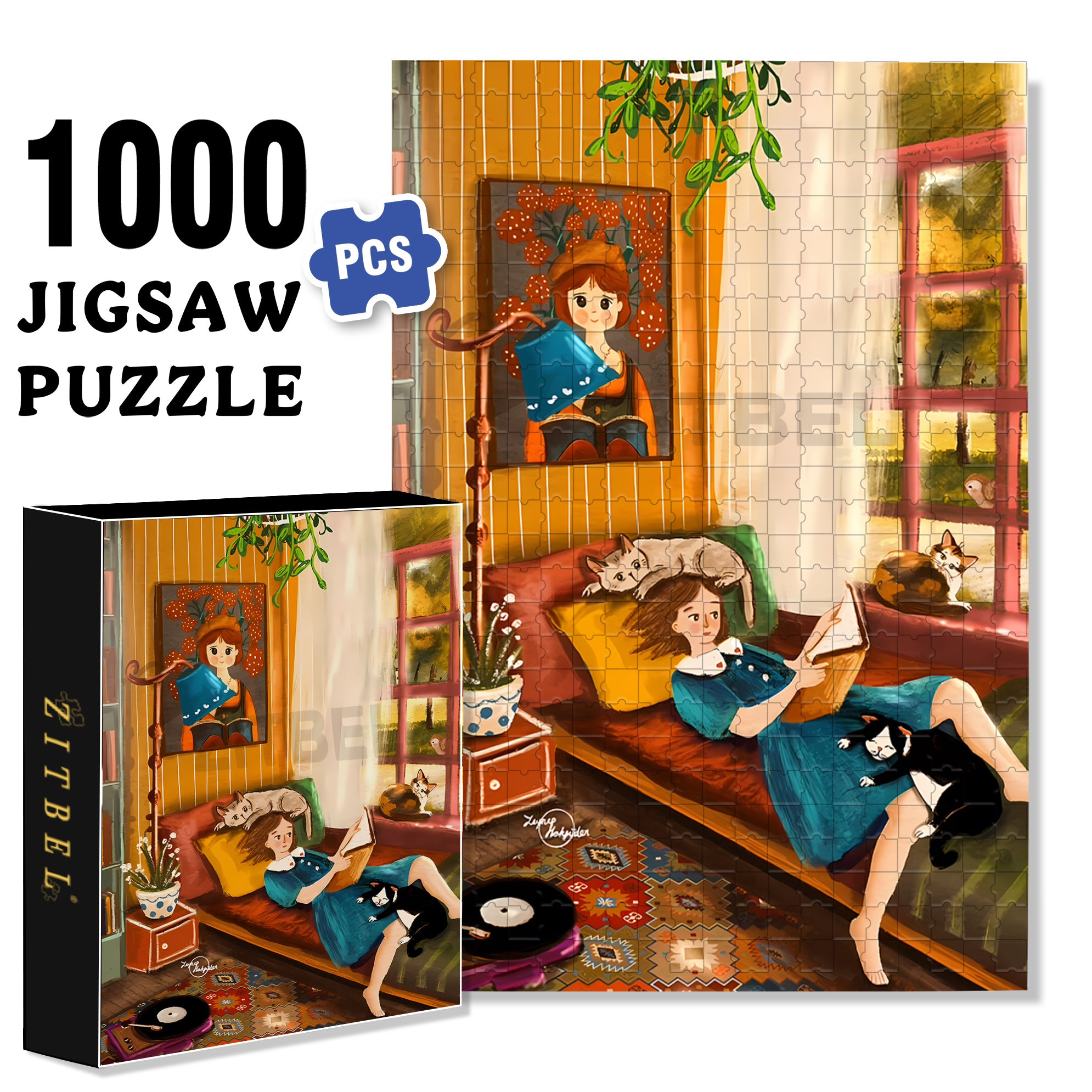 Lie Up 500pcs/1000pcs Jigsaw Puzzle, Scratch-Resistant, Interactive Family Game & Brain-Boosting DIY Decor, Perfect for Halloween, Christmas & New Year Gifts, Family Puzzle Game