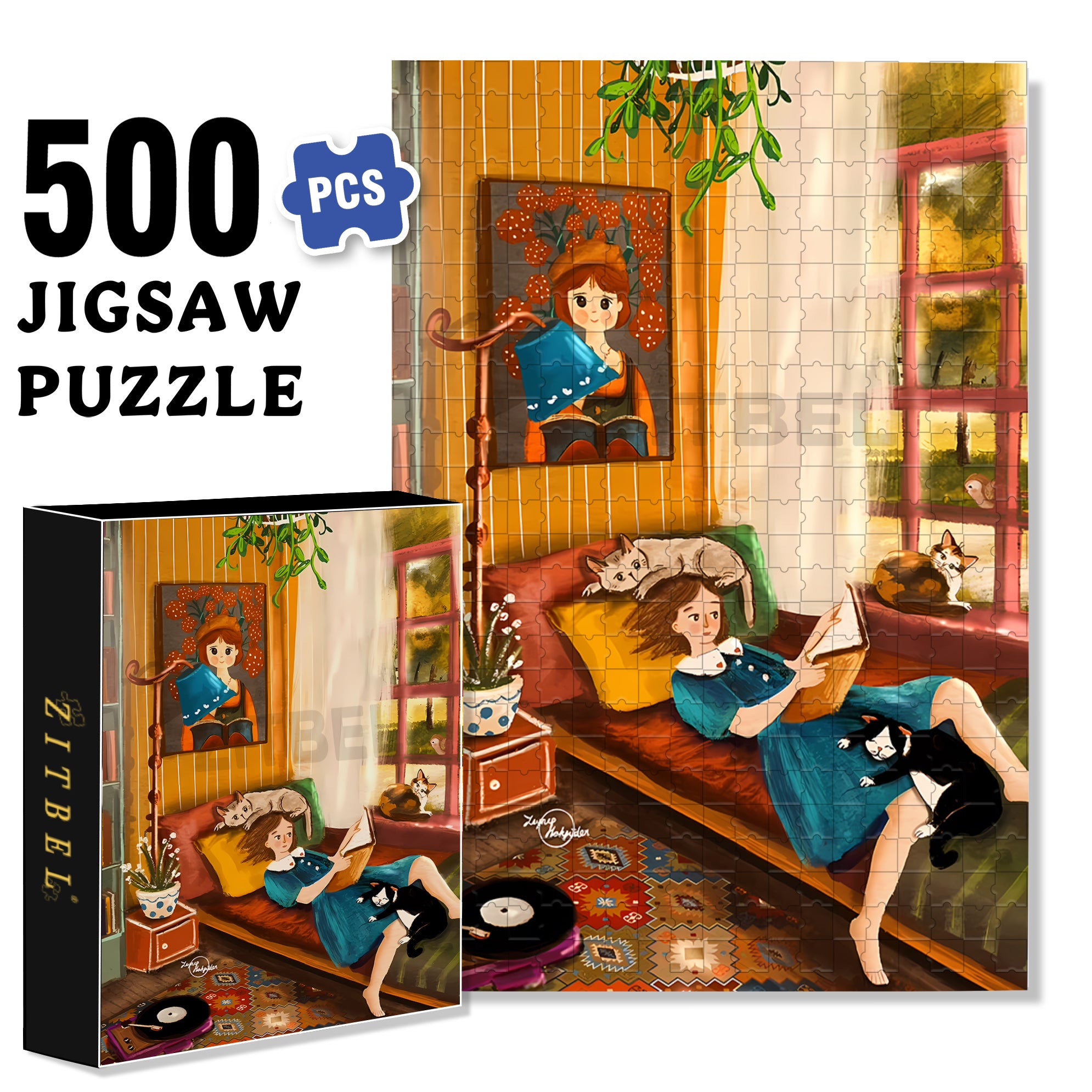 Lie Up 500pcs/1000pcs Jigsaw Puzzle, Scratch-Resistant, Interactive Family Game & Brain-Boosting DIY Decor, Perfect for Halloween, Christmas & New Year Gifts, Family Puzzle Game