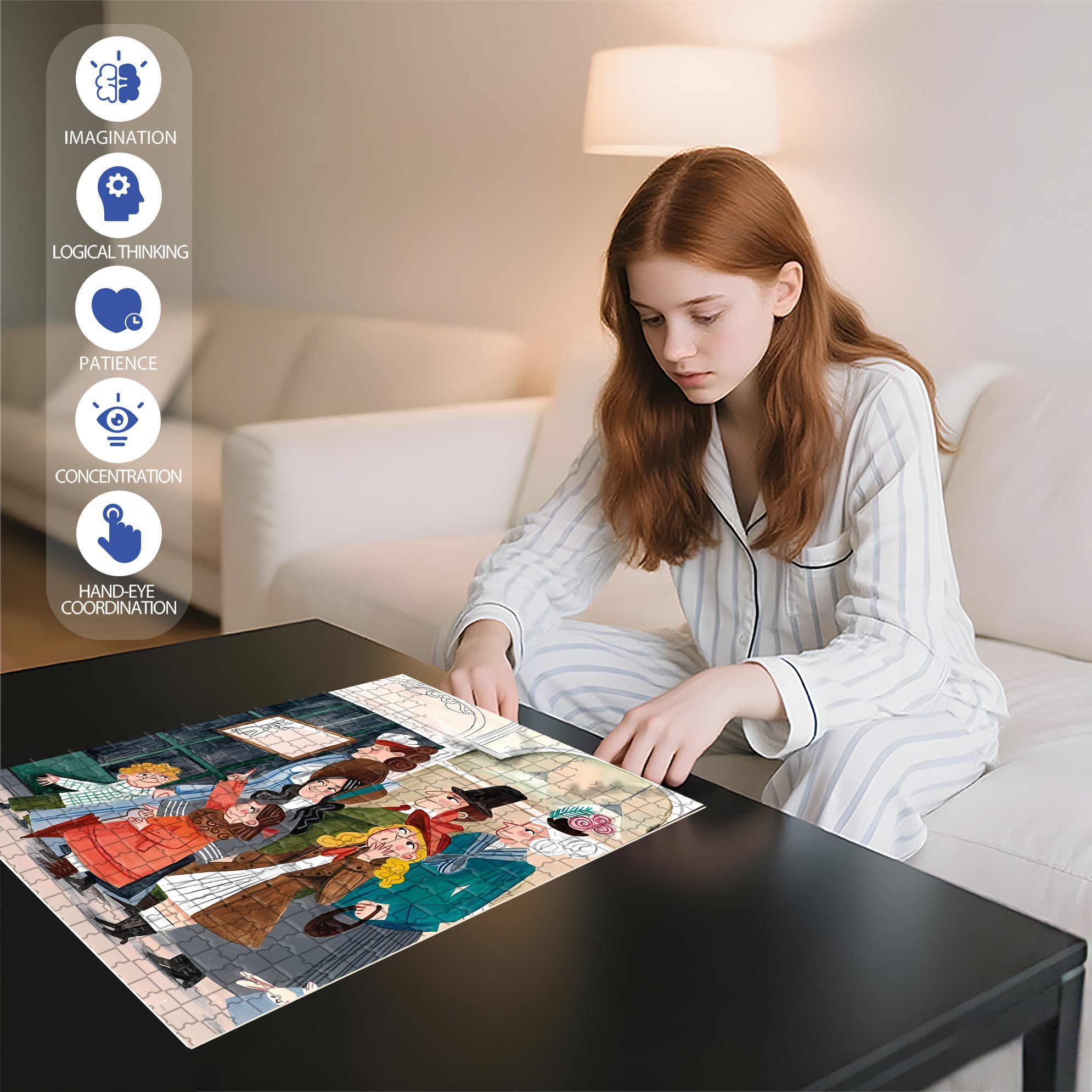 Line Up 500pcs/1000pcs Jigsaw Puzzle, Scratch-Resistant, Interactive Family Game & Brain-Boosting DIY Decor, Perfect for Halloween, Christmas & New Year Gifts, Family Puzzle Game