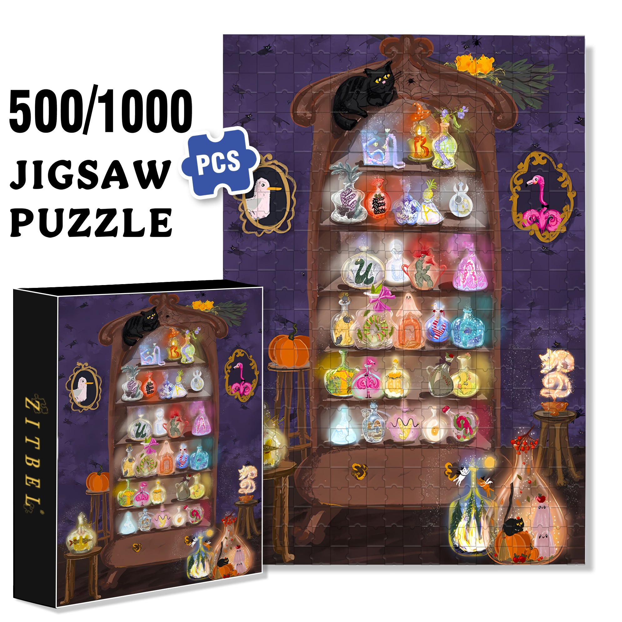 Magic Bottle 500pcs/1000pcs Jigsaw Puzzle, Scratch-Resistant, Interactive Family Game & Brain-Boosting DIY Decor, Perfect for Halloween, Christmas & New Year Gifts, Family Puzzle Game