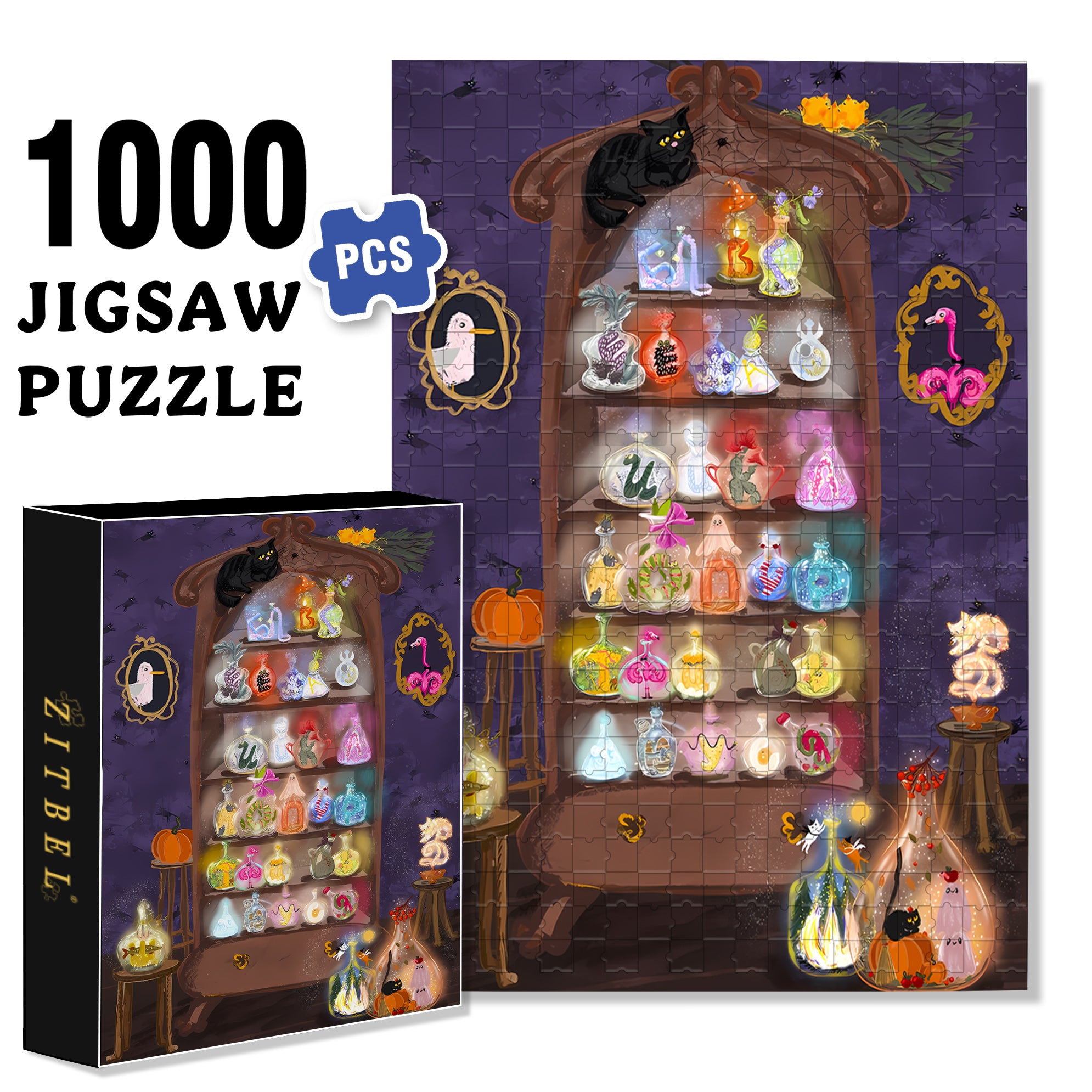 Magic Bottle 500pcs/1000pcs Jigsaw Puzzle, Scratch-Resistant, Interactive Family Game & Brain-Boosting DIY Decor, Perfect for Halloween, Christmas & New Year Gifts, Family Puzzle Game