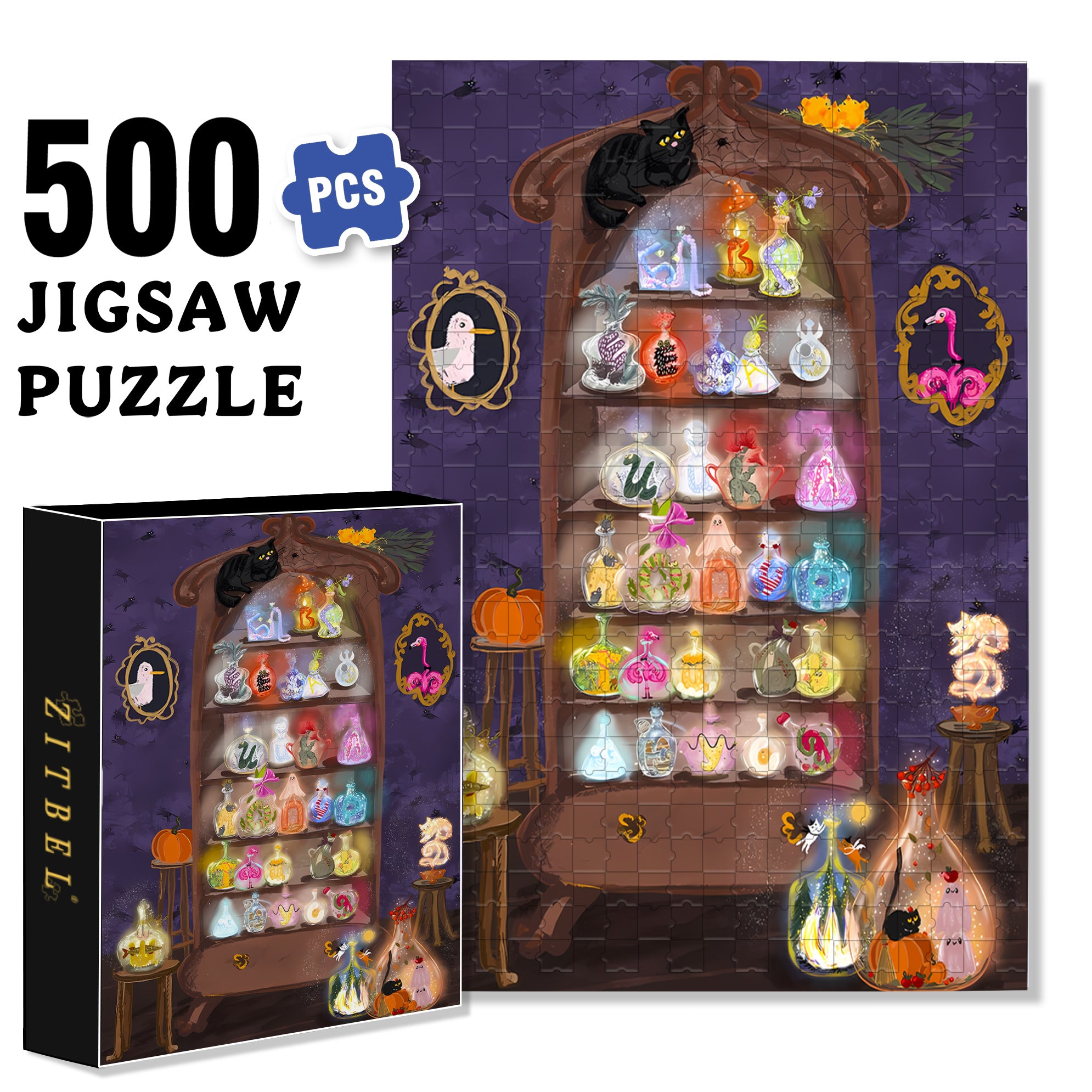 Magic Bottle 500pcs/1000pcs Jigsaw Puzzle, Scratch-Resistant, Interactive Family Game & Brain-Boosting DIY Decor, Perfect for Halloween, Christmas & New Year Gifts, Family Puzzle Game
