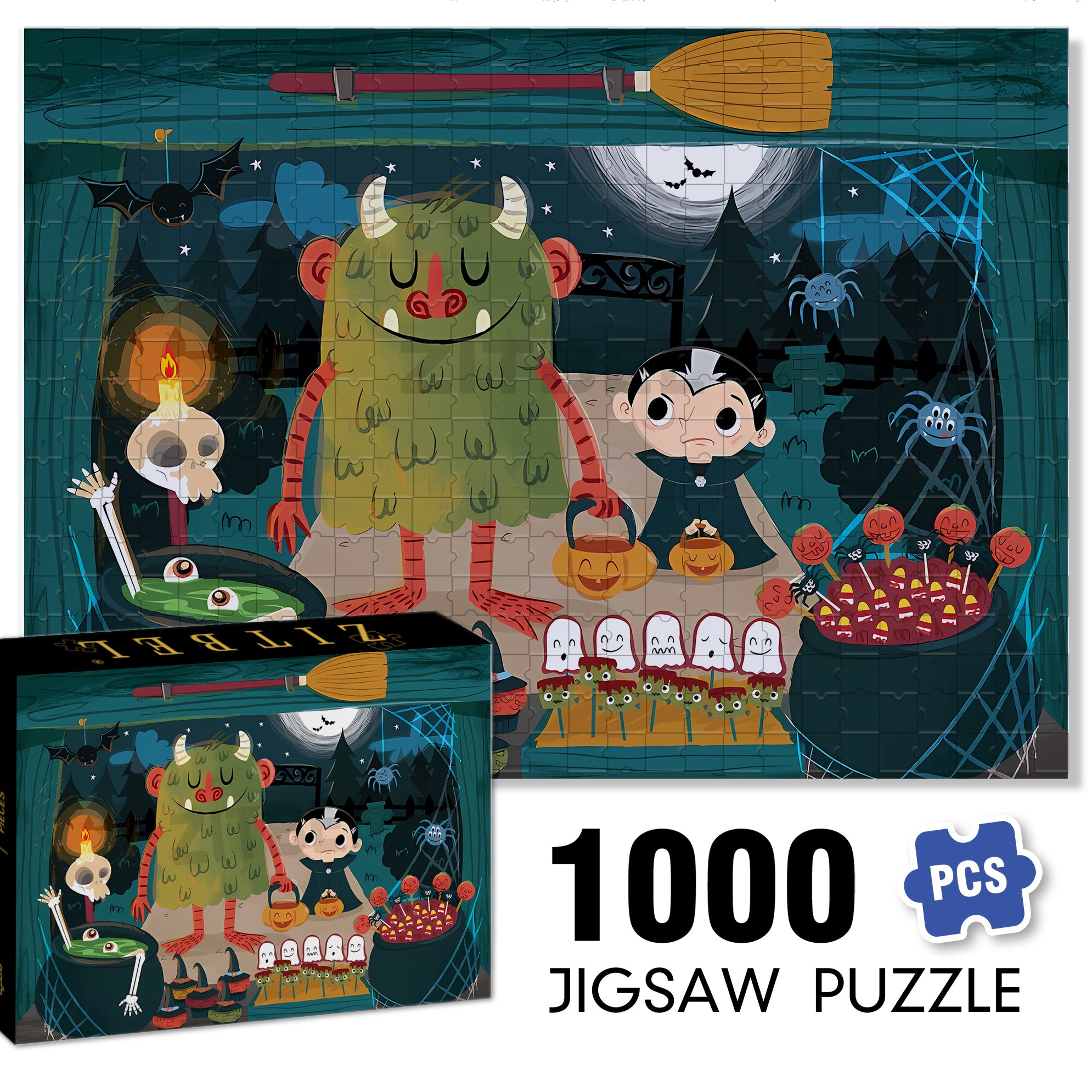 Monster treat! 500pcs/1000pcs Jigsaw Puzzle, Scratch-Resistant, Interactive Family Game & Brain-Boosting DIY Decor, Perfect for Halloween, Christmas & New Year Gifts, Family Puzzle Game