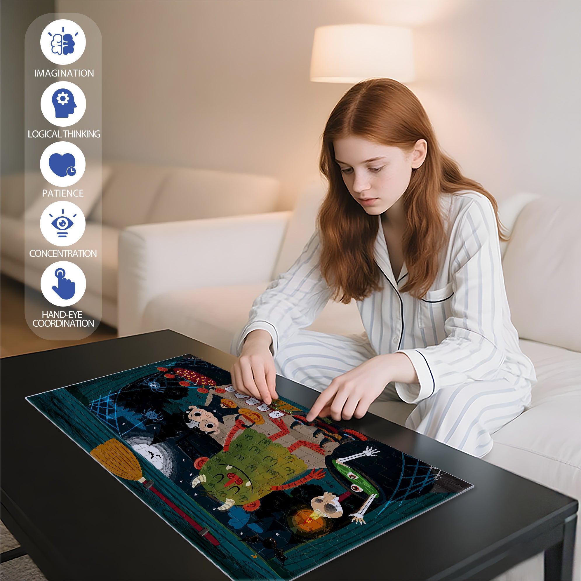 Monster treat! 500pcs/1000pcs Jigsaw Puzzle, Scratch-Resistant, Interactive Family Game & Brain-Boosting DIY Decor, Perfect for Halloween, Christmas & New Year Gifts, Family Puzzle Game
