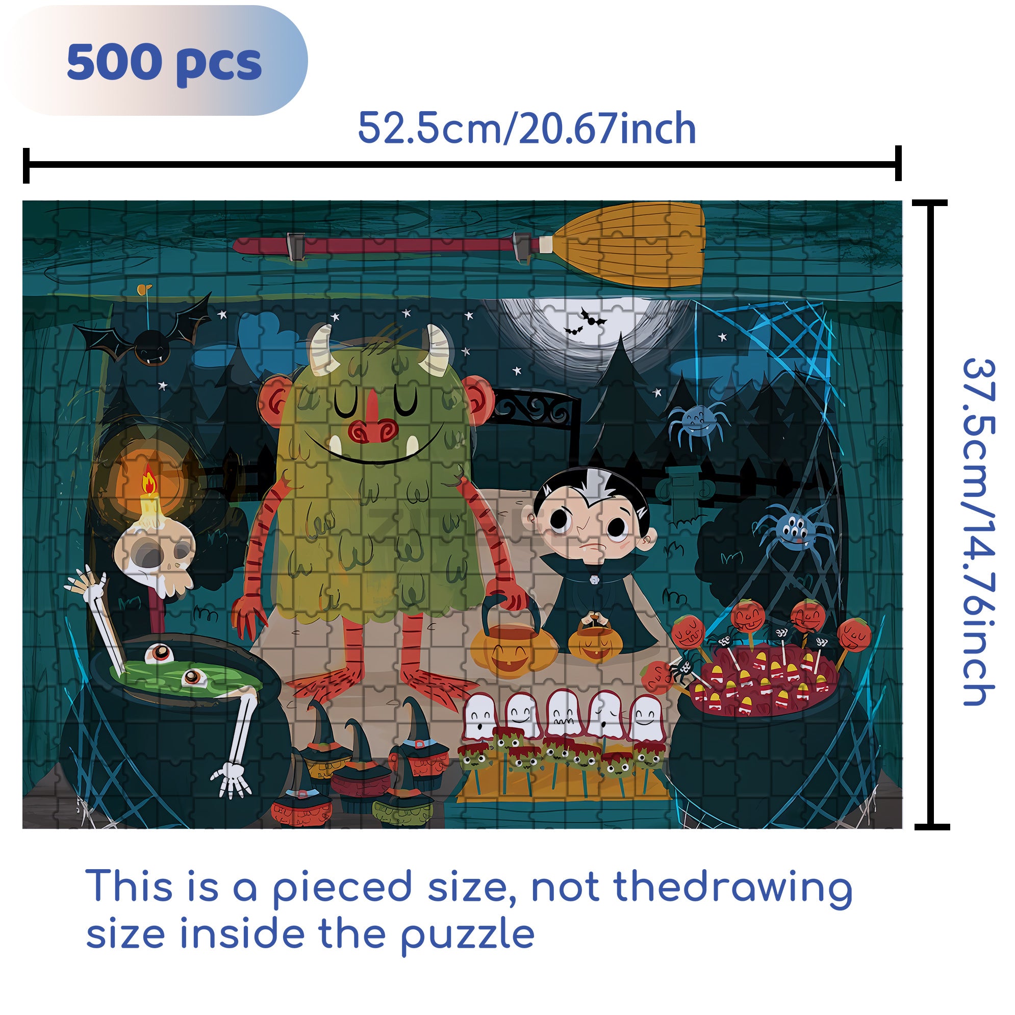 Monster treat! 500pcs/1000pcs Jigsaw Puzzle, Scratch-Resistant, Interactive Family Game & Brain-Boosting DIY Decor, Perfect for Halloween, Christmas & New Year Gifts, Family Puzzle Game