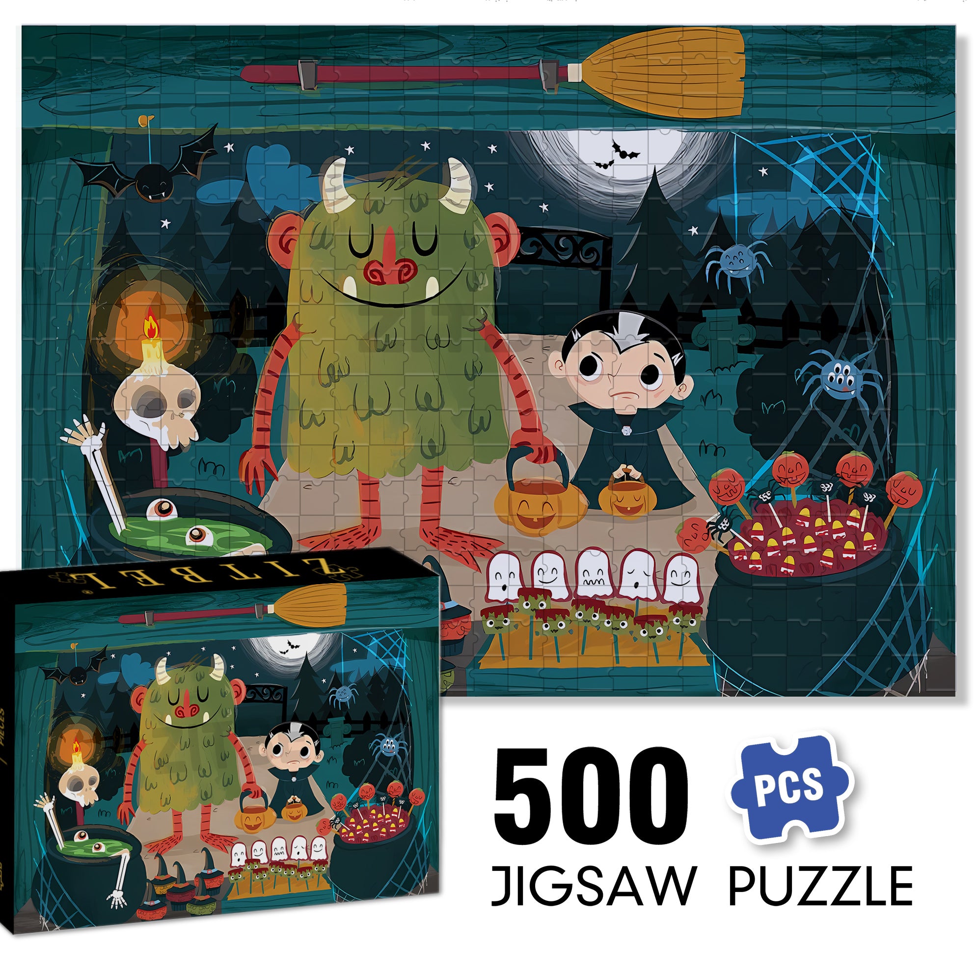 Monster treat! 500pcs/1000pcs Jigsaw Puzzle, Scratch-Resistant, Interactive Family Game & Brain-Boosting DIY Decor, Perfect for Halloween, Christmas & New Year Gifts, Family Puzzle Game
