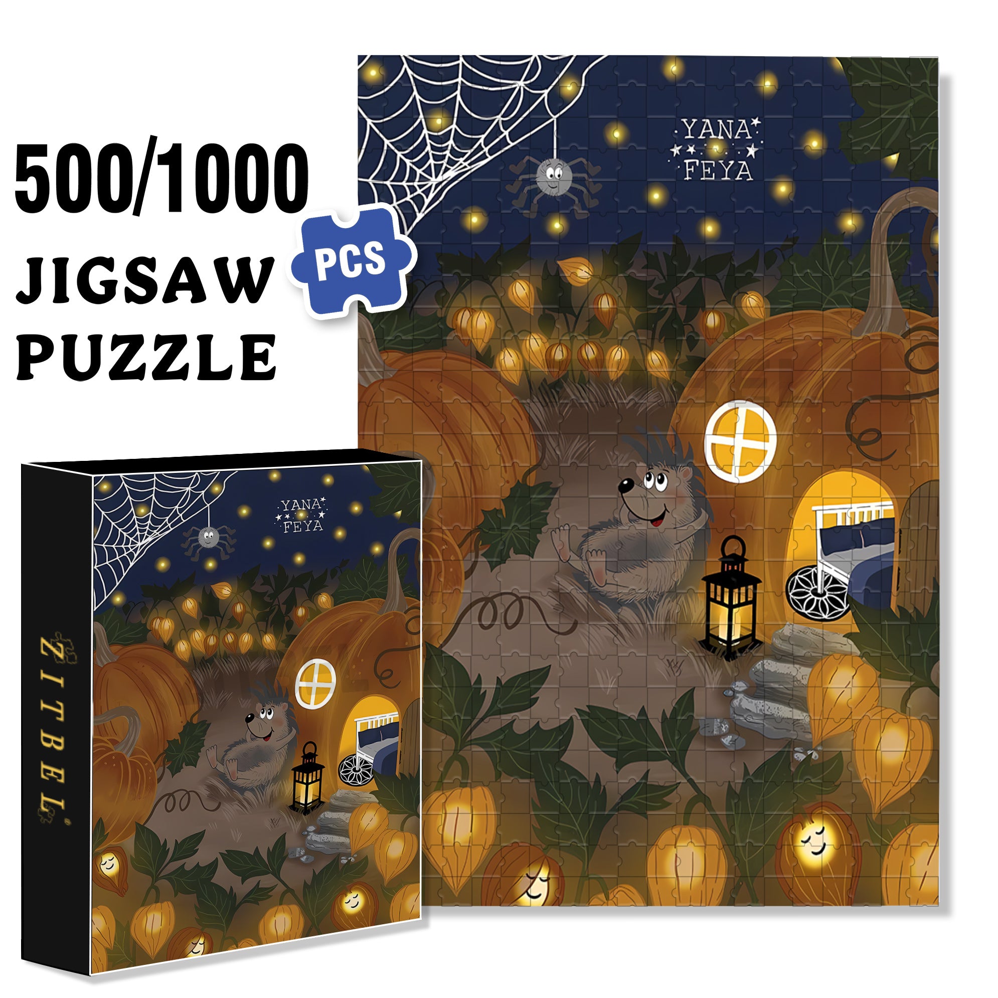 Mr. Hedgehog 500pcs/1000pcs Jigsaw Puzzle, Scratch-Resistant, Interactive Family Game & Brain-Boosting DIY Decor, Perfect for Halloween, Christmas & New Year Gifts, Family Puzzle Game