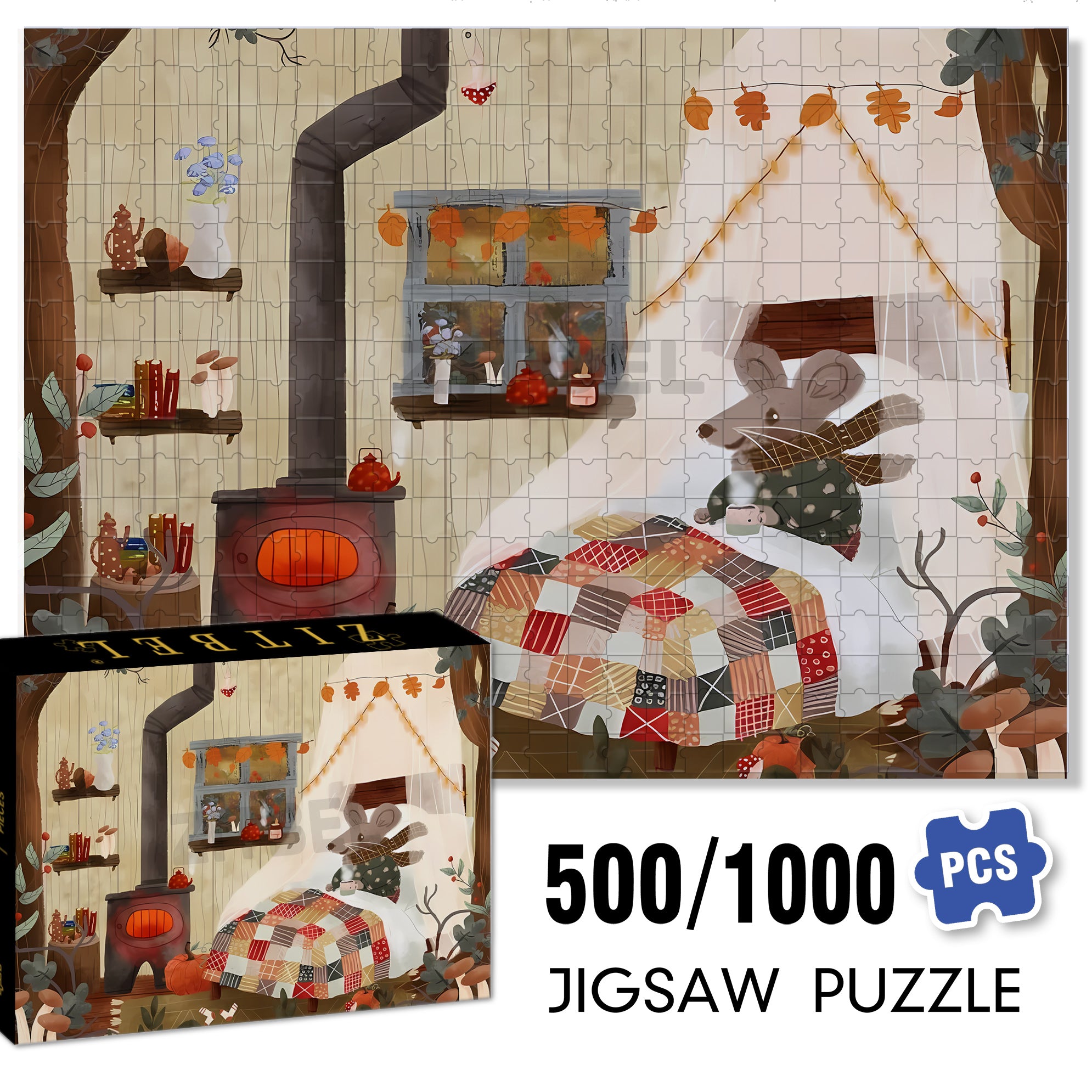 Mr. Mouse 500pcs/1000pcs Jigsaw Puzzle, Scratch-Resistant, Interactive Family Game & Brain-Boosting DIY Decor, Perfect for Halloween, Christmas & New Year Gifts, Family Puzzle Game