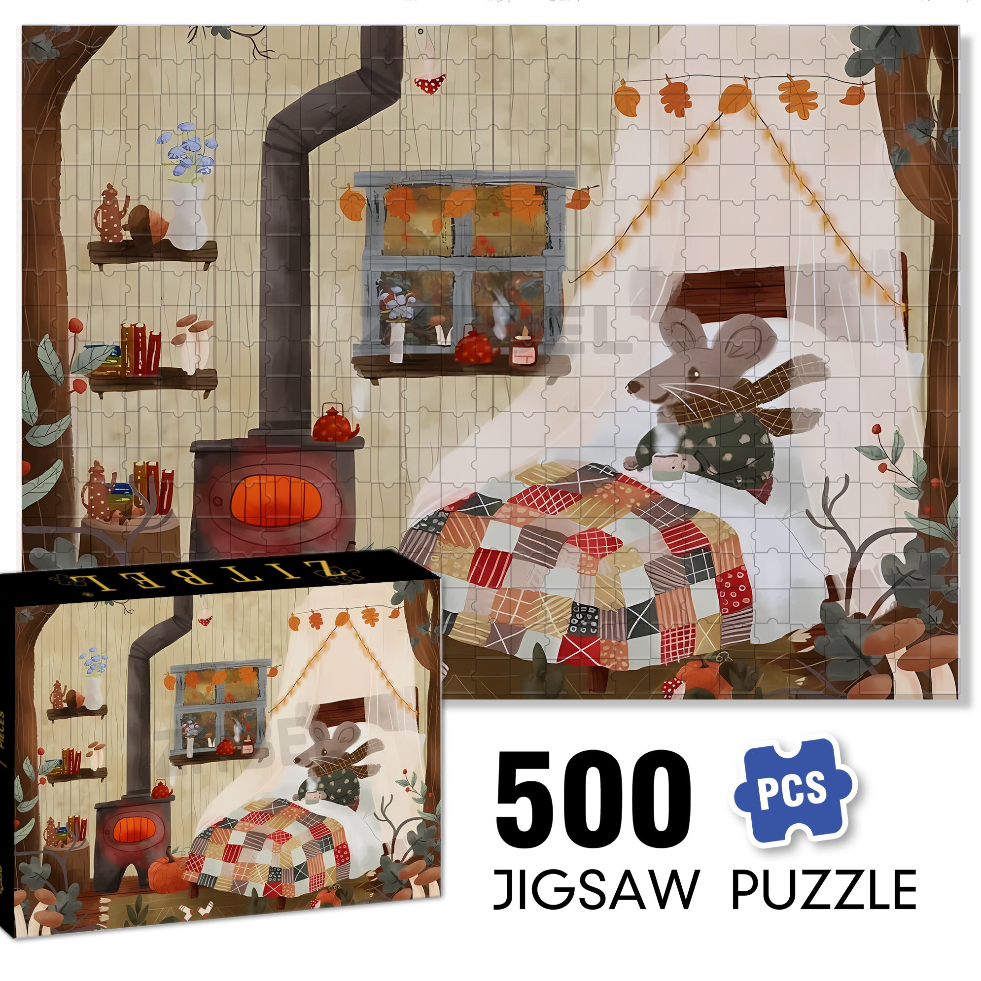 Mr. Mouse 500pcs/1000pcs Jigsaw Puzzle, Scratch-Resistant, Interactive Family Game & Brain-Boosting DIY Decor, Perfect for Halloween, Christmas & New Year Gifts, Family Puzzle Game