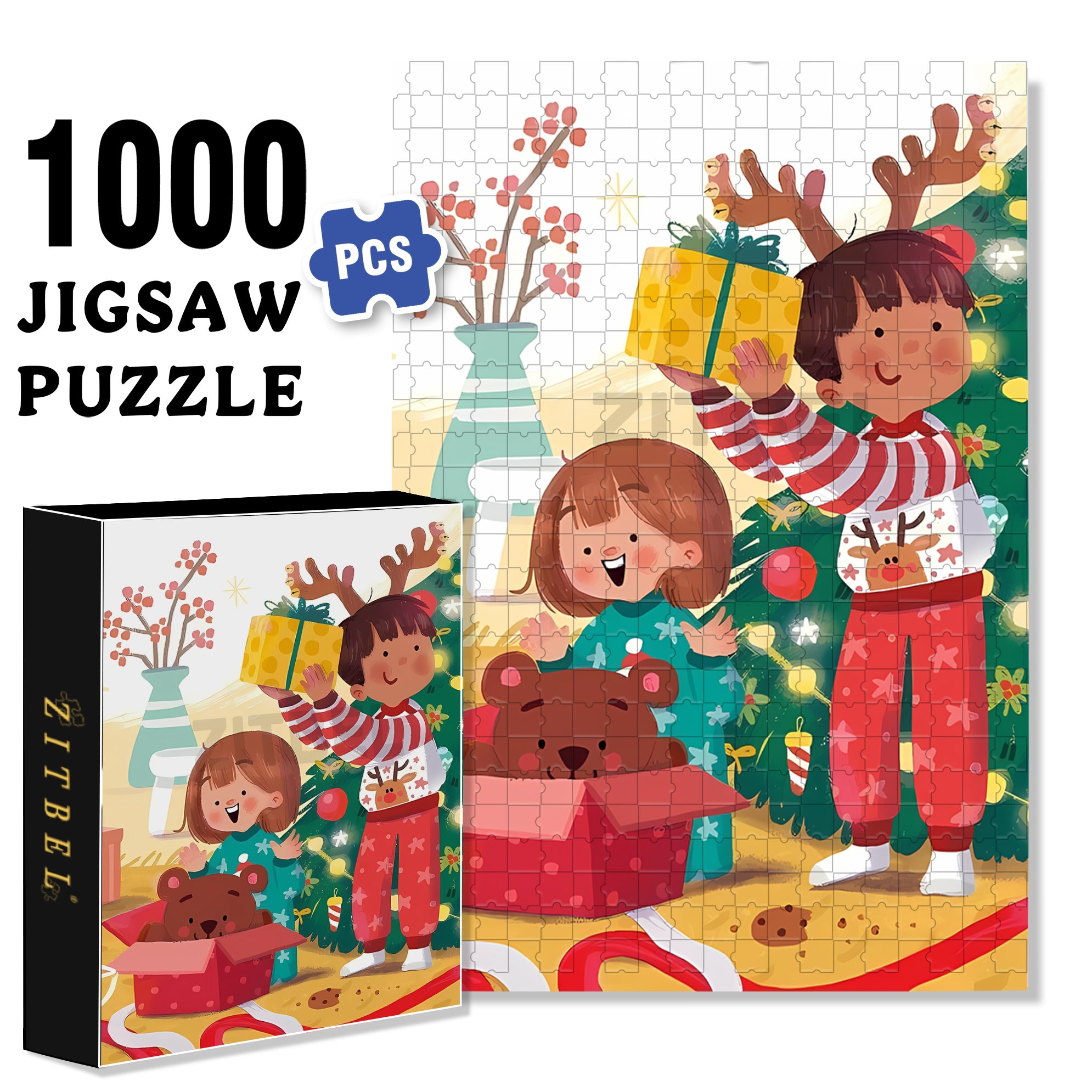 Open A Gift 500pcs/1000pcs Jigsaw Puzzle, Scratch-Resistant, Interactive Family Game & Brain-Boosting DIY Decor, Perfect for Halloween, Christmas & New Year Gifts, Family Puzzle Game
