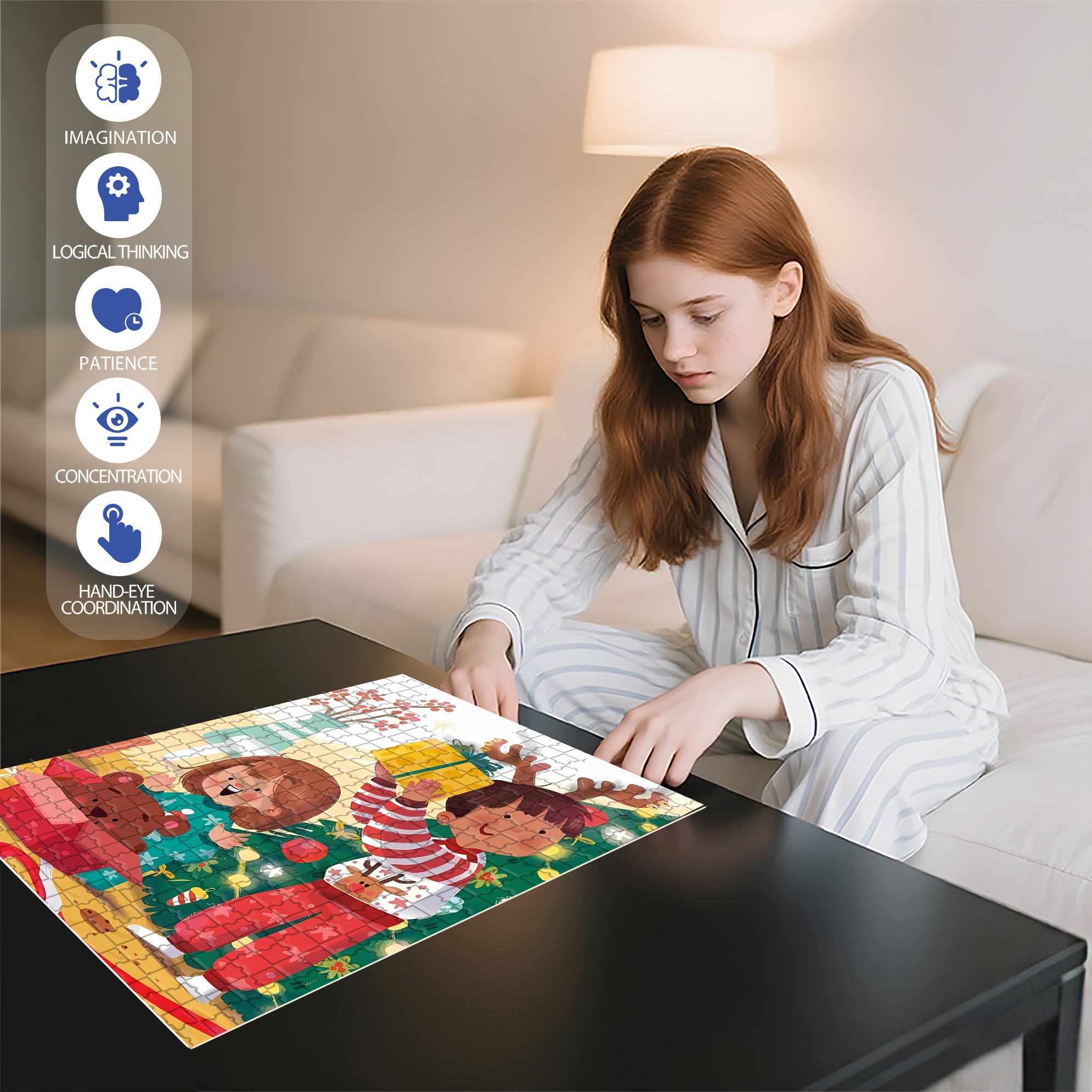 Open A Gift 500pcs/1000pcs Jigsaw Puzzle, Scratch-Resistant, Interactive Family Game & Brain-Boosting DIY Decor, Perfect for Halloween, Christmas & New Year Gifts, Family Puzzle Game
