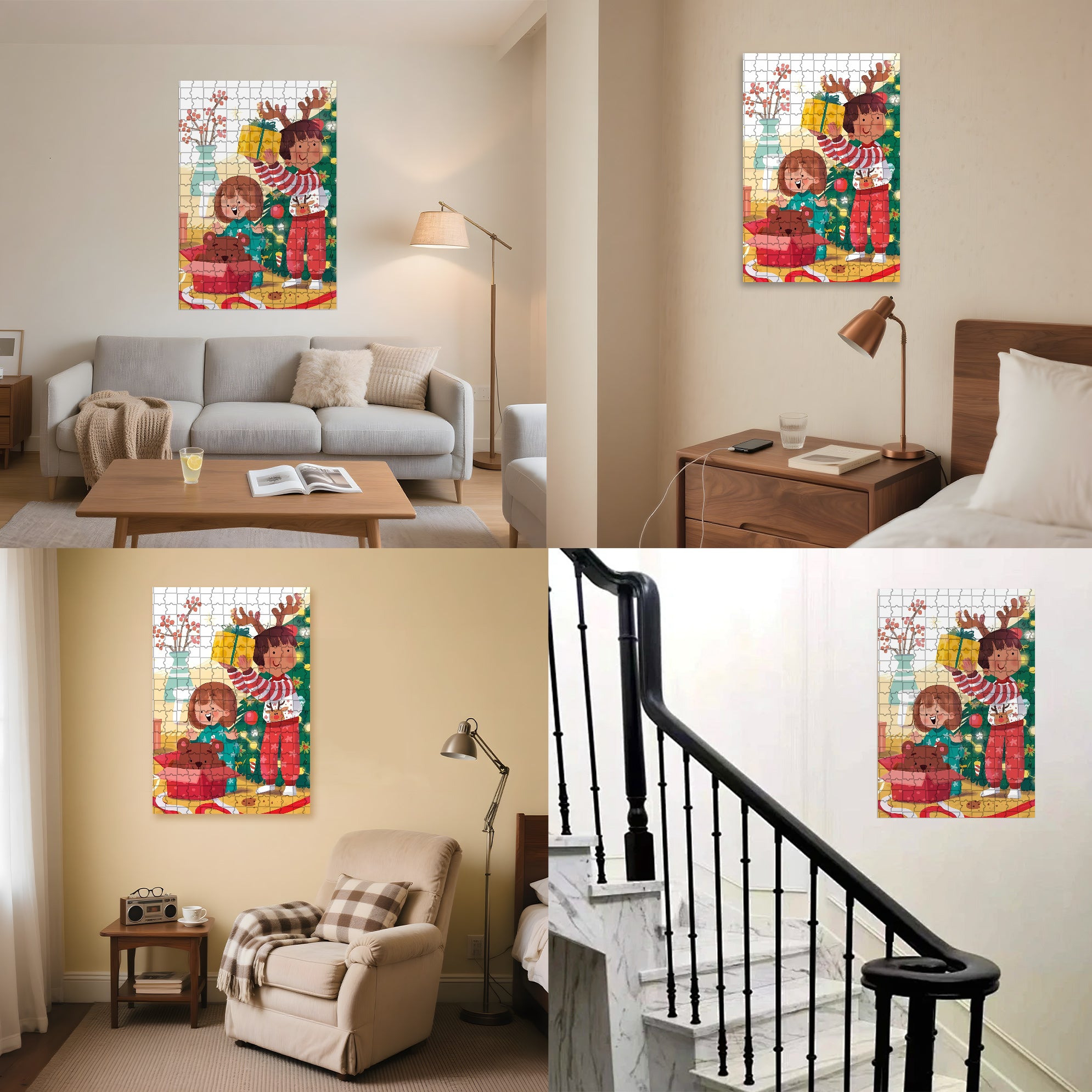 Open A Gift 500pcs/1000pcs Jigsaw Puzzle, Scratch-Resistant, Interactive Family Game & Brain-Boosting DIY Decor, Perfect for Halloween, Christmas & New Year Gifts, Family Puzzle Game