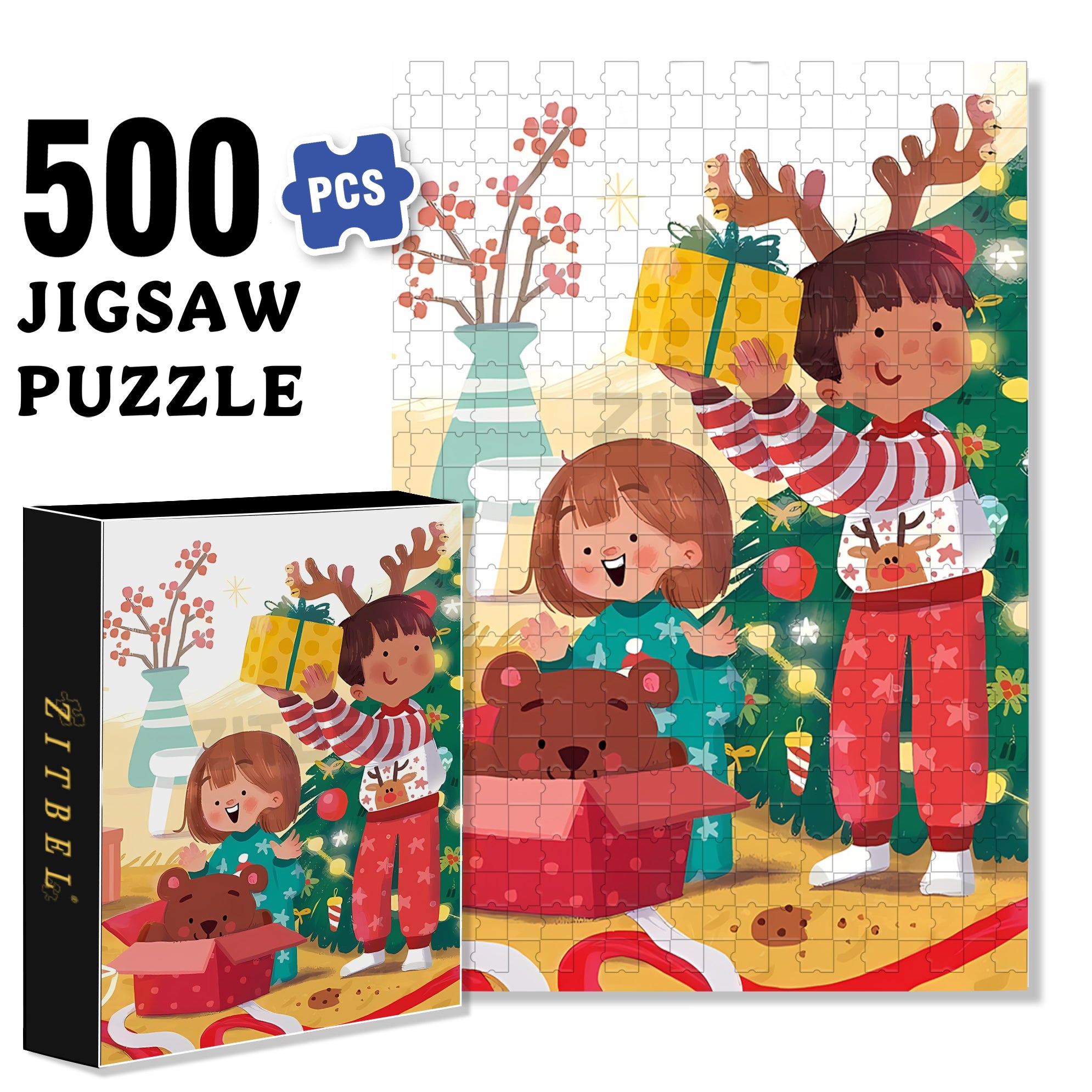 Open A Gift 500pcs/1000pcs Jigsaw Puzzle, Scratch-Resistant, Interactive Family Game & Brain-Boosting DIY Decor, Perfect for Halloween, Christmas & New Year Gifts, Family Puzzle Game