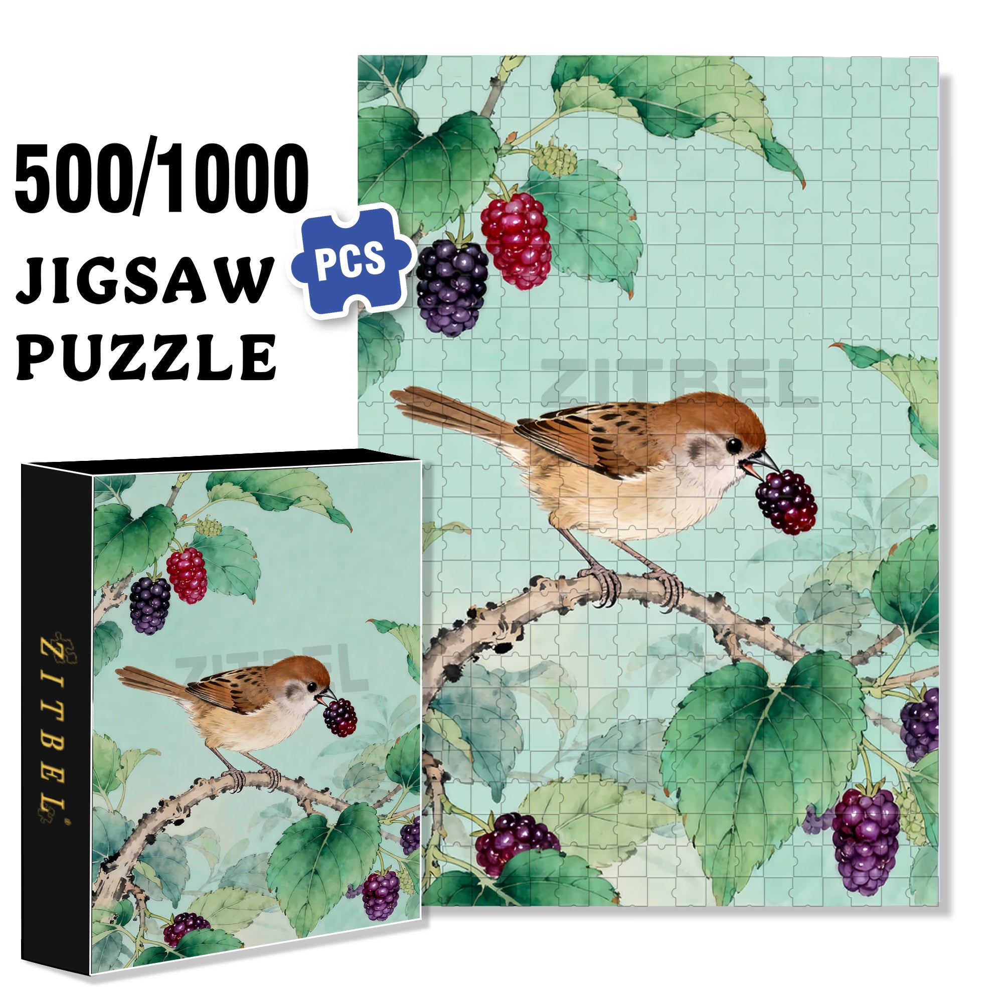 Paradoxornis Webbianus 500pcs/1000pcs Jigsaw Puzzle, Scratch-Resistant, Interactive Family Game & Brain-Boosting DIY Decor, Perfect for Halloween, Christmas & New Year Gifts, Family Puzzle Game