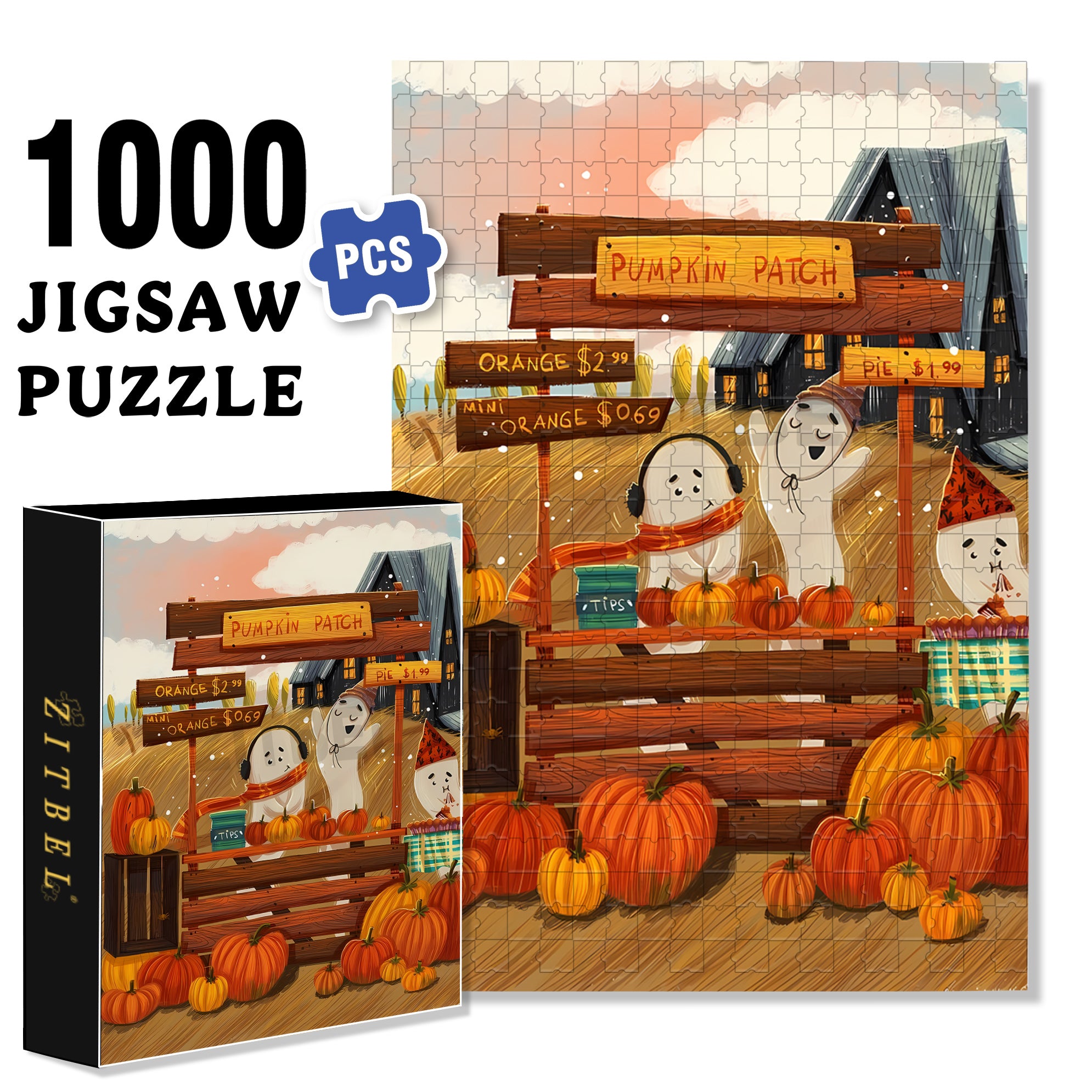 Pumpkin Patch 500pcs/1000pcs Jigsaw Puzzle, Scratch-Resistant, Interactive Family Game & Brain-Boosting DIY Decor, Perfect for Halloween, Christmas & New Year Gifts, Family Puzzle Game