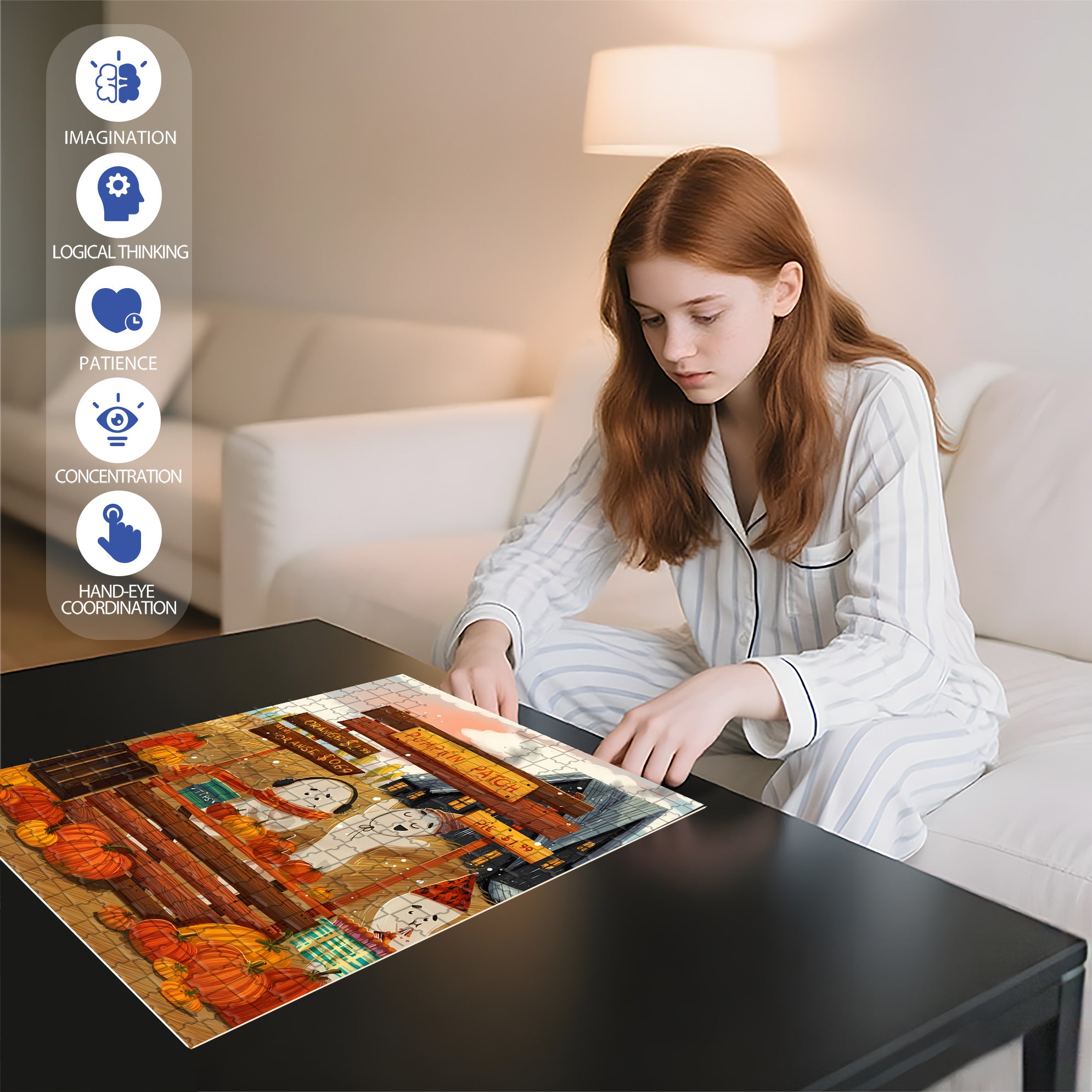 Pumpkin Patch 500pcs/1000pcs Jigsaw Puzzle, Scratch-Resistant, Interactive Family Game & Brain-Boosting DIY Decor, Perfect for Halloween, Christmas & New Year Gifts, Family Puzzle Game