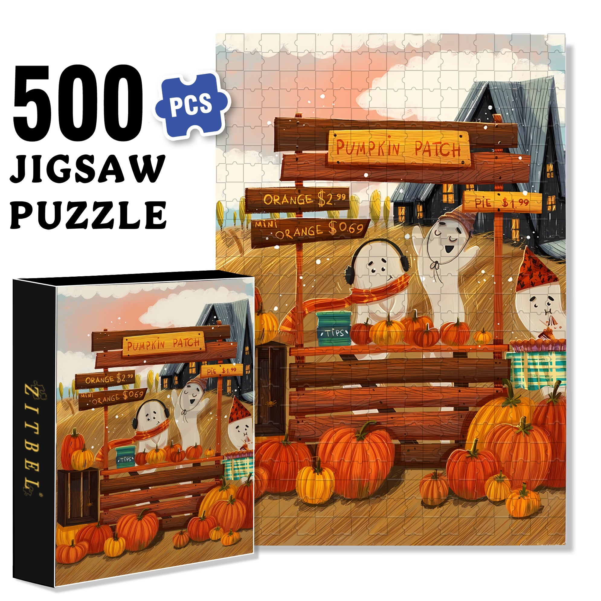 Pumpkin Patch 500pcs/1000pcs Jigsaw Puzzle, Scratch-Resistant, Interactive Family Game & Brain-Boosting DIY Decor, Perfect for Halloween, Christmas & New Year Gifts, Family Puzzle Game
