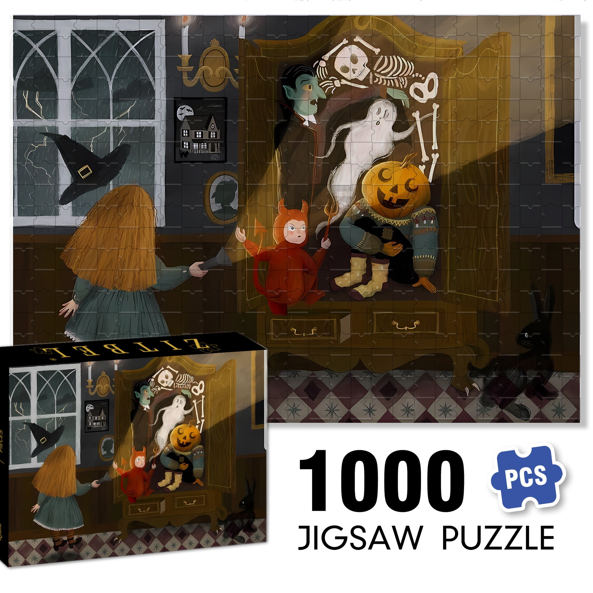 Scare 500pcs/1000pcs Jigsaw Puzzle, Scratch-Resistant, Interactive Family Game & Brain-Boosting DIY Decor, Perfect for Halloween, Christmas & New Year Gifts, Family Puzzle Game