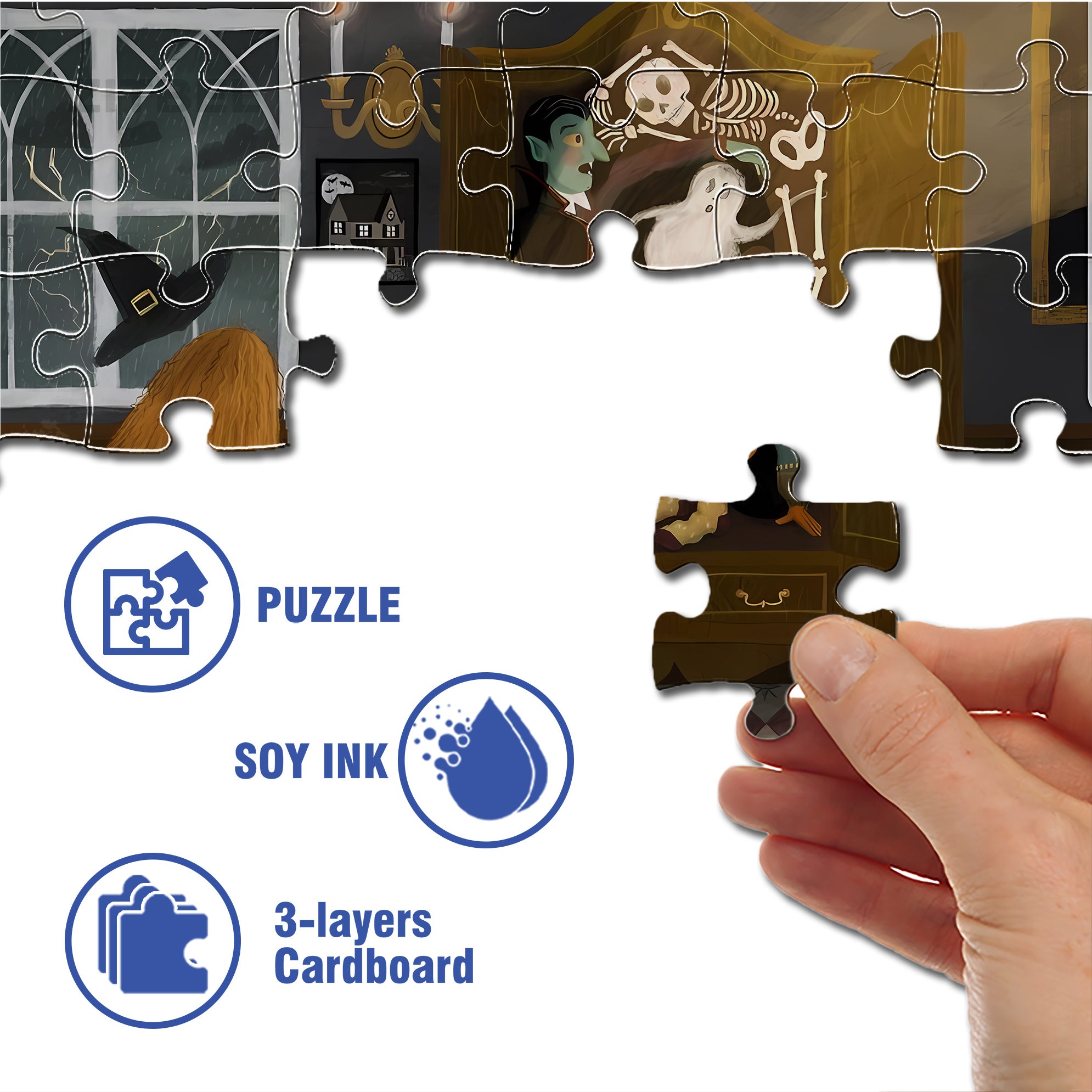 Scare 500pcs/1000pcs Jigsaw Puzzle, Scratch-Resistant, Interactive Family Game & Brain-Boosting DIY Decor, Perfect for Halloween, Christmas & New Year Gifts, Family Puzzle Game