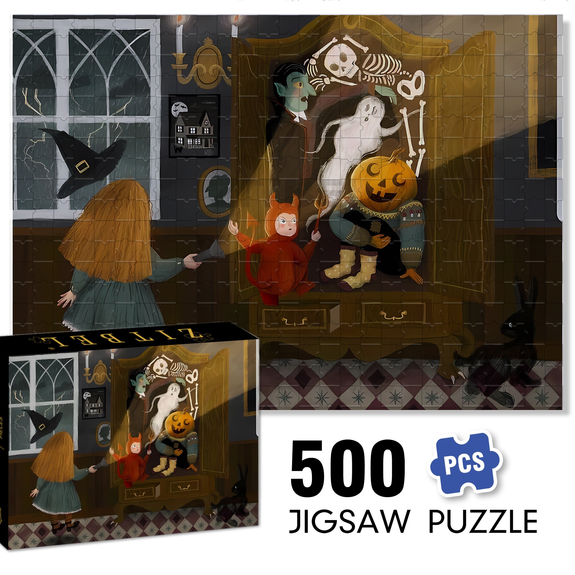 Scare 500pcs/1000pcs Jigsaw Puzzle, Scratch-Resistant, Interactive Family Game & Brain-Boosting DIY Decor, Perfect for Halloween, Christmas & New Year Gifts, Family Puzzle Game