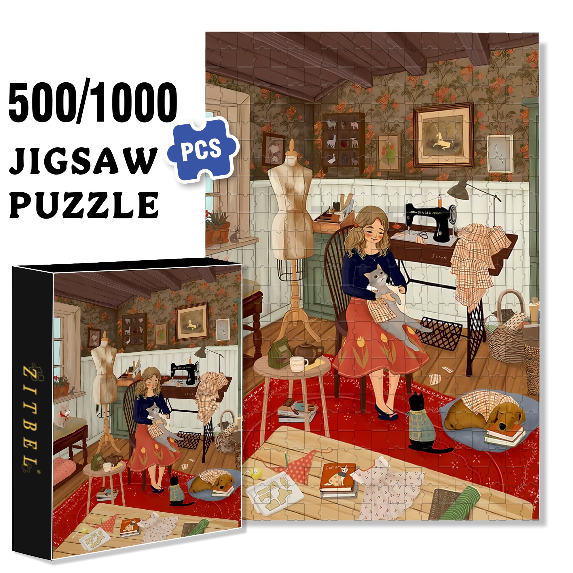 Sewing 500pcs/1000pcs Jigsaw Puzzle, Scratch-Resistant, Interactive Family Game & Brain-Boosting DIY Decor, Perfect for Halloween, Christmas & New Year Gifts, Family Puzzle Game