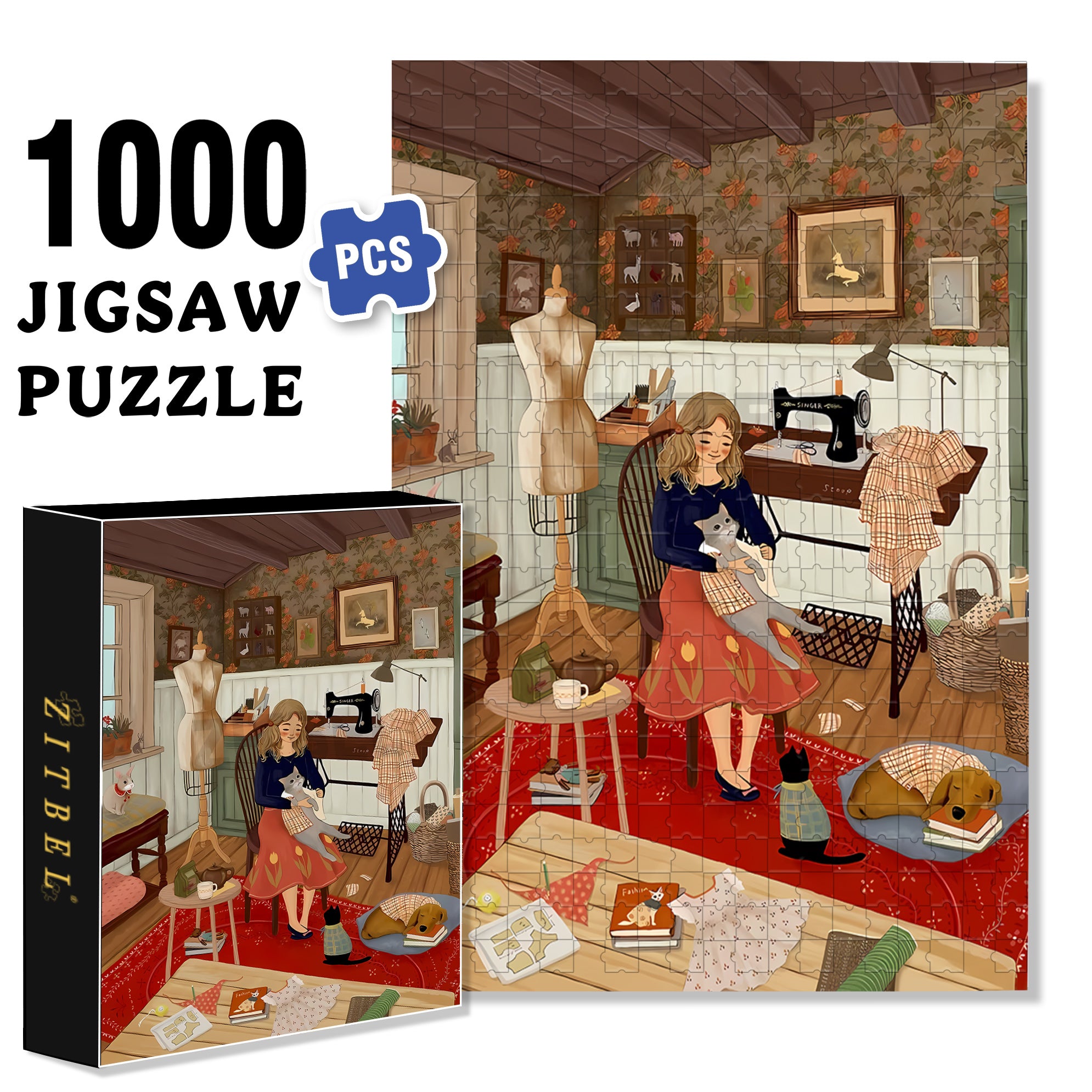 Sewing 500pcs/1000pcs Jigsaw Puzzle, Scratch-Resistant, Interactive Family Game & Brain-Boosting DIY Decor, Perfect for Halloween, Christmas & New Year Gifts, Family Puzzle Game