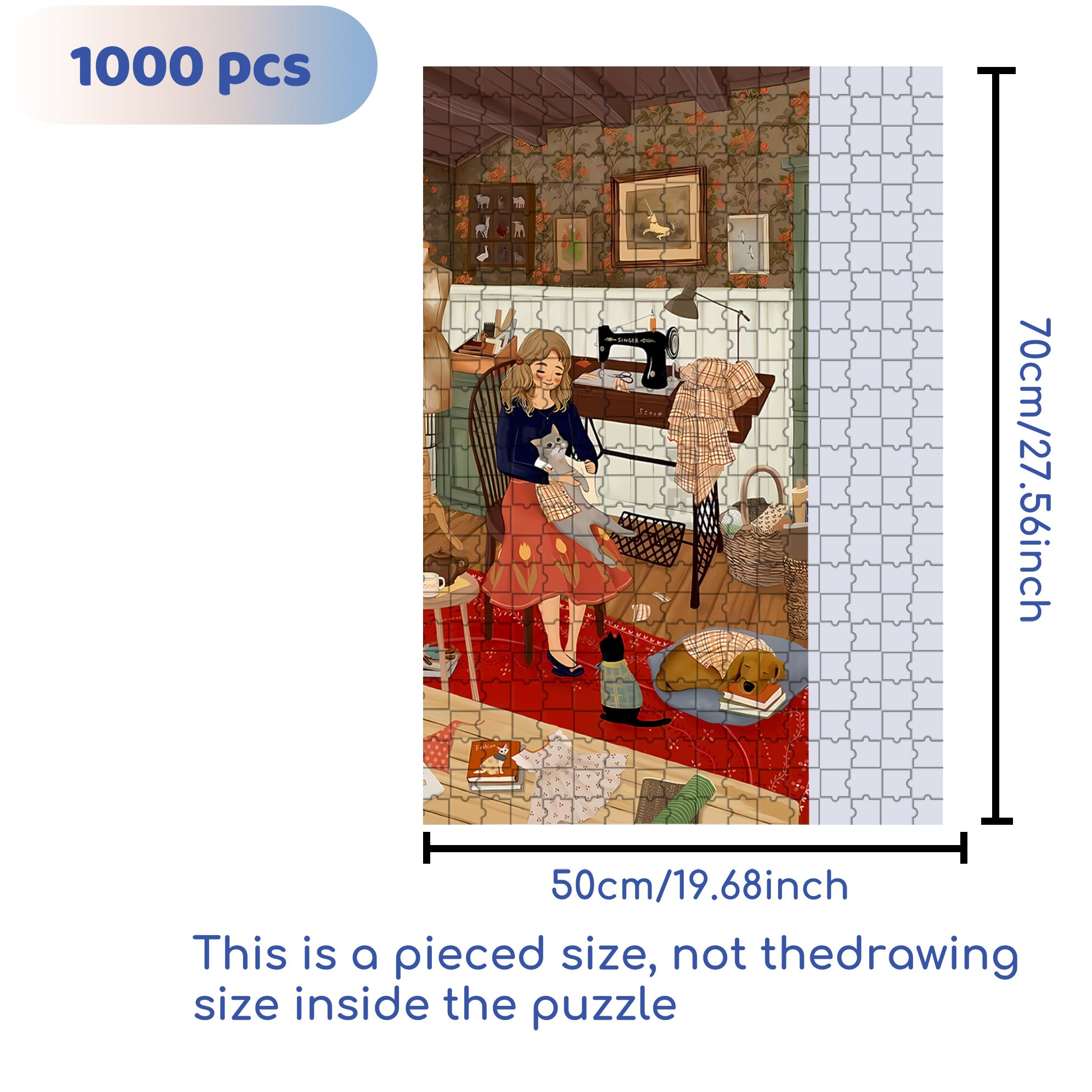 Sewing 500pcs/1000pcs Jigsaw Puzzle, Scratch-Resistant, Interactive Family Game & Brain-Boosting DIY Decor, Perfect for Halloween, Christmas & New Year Gifts, Family Puzzle Game