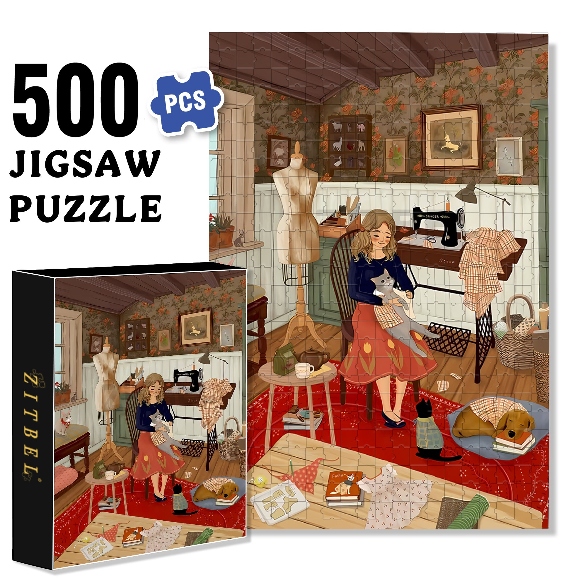 Sewing 500pcs/1000pcs Jigsaw Puzzle, Scratch-Resistant, Interactive Family Game & Brain-Boosting DIY Decor, Perfect for Halloween, Christmas & New Year Gifts, Family Puzzle Game