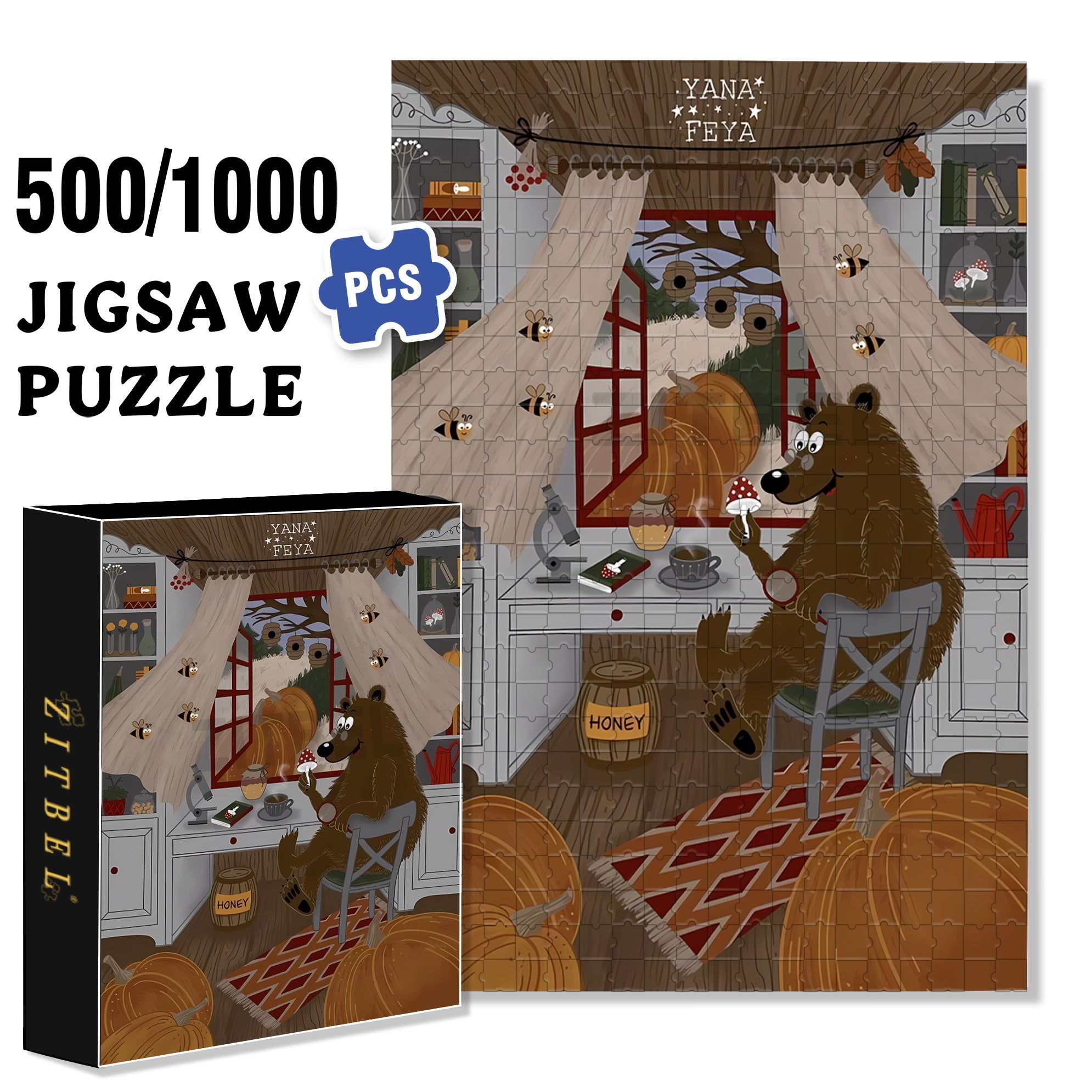 Study Mushrooms 500pcs/1000pcs Jigsaw Puzzle, Scratch-Resistant, Interactive Family Game & Brain-Boosting DIY Decor, Perfect for Halloween, Christmas & New Year Gifts, Family Puzzle Game
