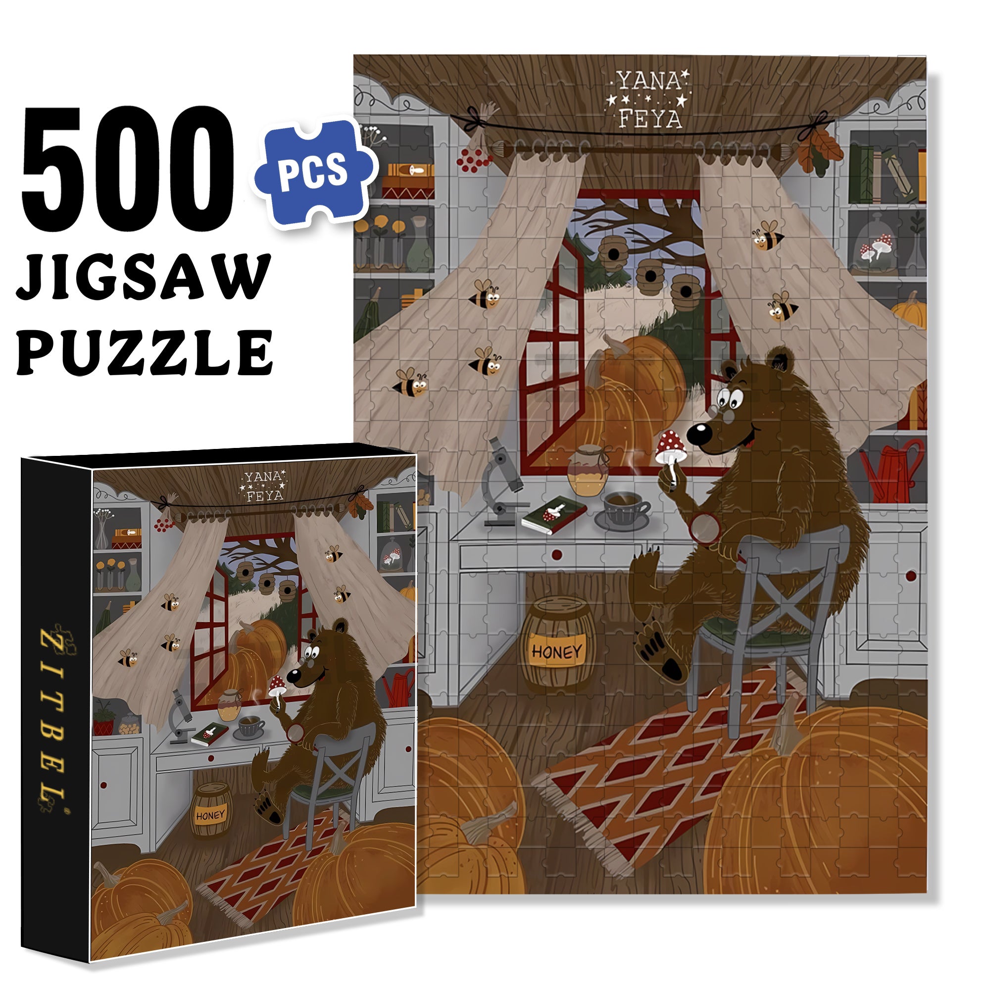 Study Mushrooms 500pcs/1000pcs Jigsaw Puzzle, Scratch-Resistant, Interactive Family Game & Brain-Boosting DIY Decor, Perfect for Halloween, Christmas & New Year Gifts, Family Puzzle Game