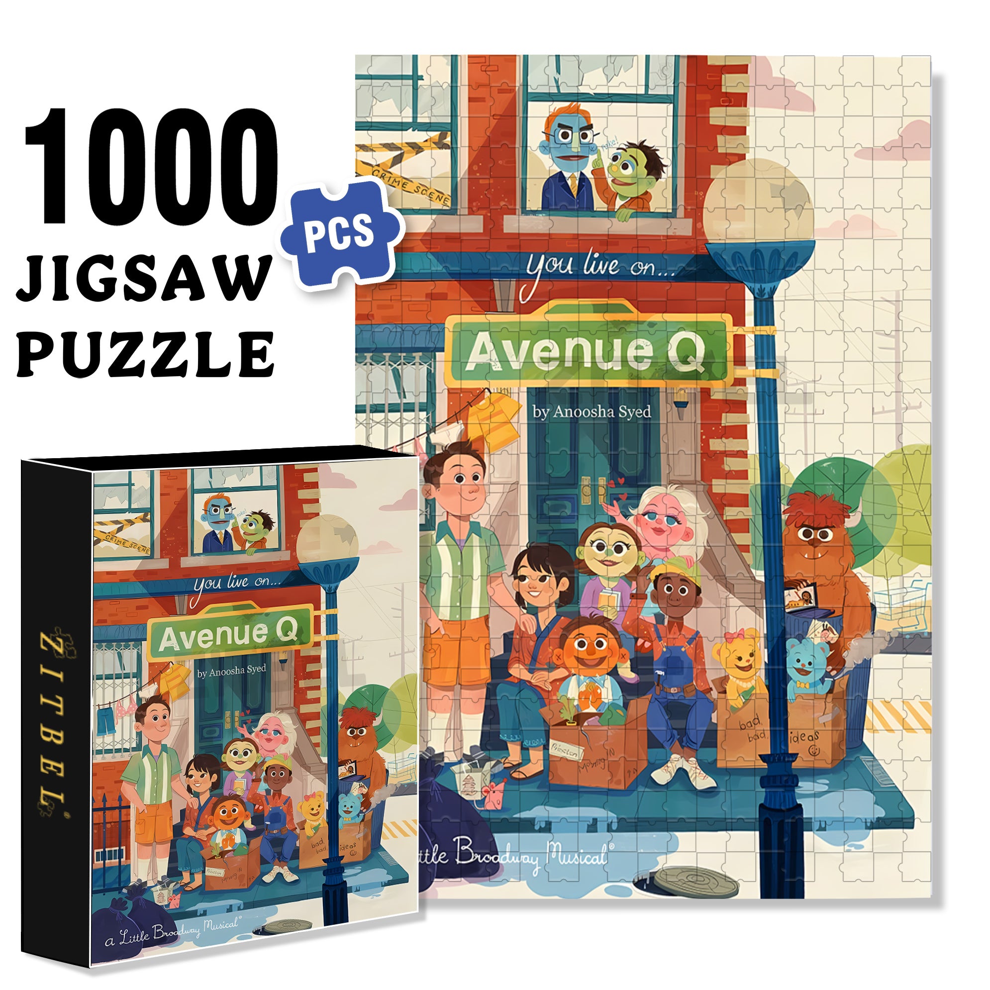 Avenue Q 500pcs/1000pcs Jigsaw Puzzle, Scratch-Resistant, Interactive Family Game & Brain-Boosting DIY Decor, Perfect for Halloween, Christmas & New Year Gifts, Family Puzzle Game