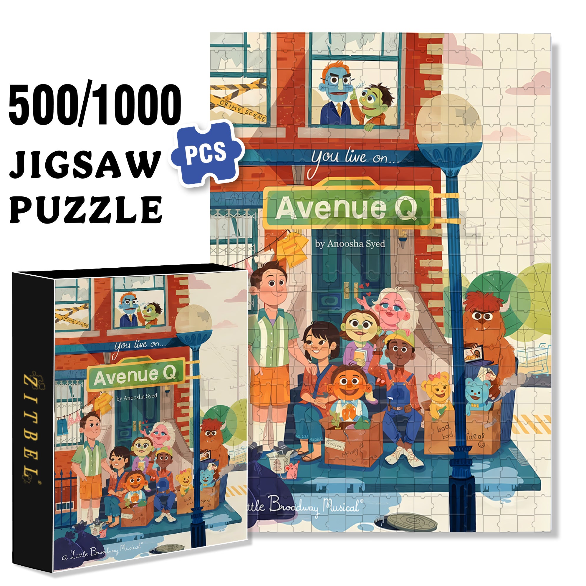Avenue Q 500pcs/1000pcs Jigsaw Puzzle, Scratch-Resistant, Interactive Family Game & Brain-Boosting DIY Decor, Perfect for Halloween, Christmas & New Year Gifts, Family Puzzle Game