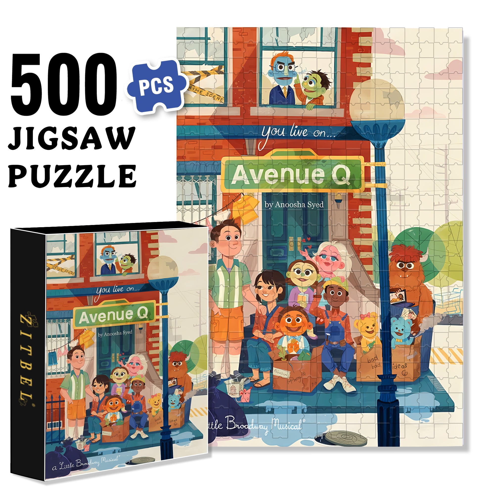Avenue Q 500pcs/1000pcs Jigsaw Puzzle, Scratch-Resistant, Interactive Family Game & Brain-Boosting DIY Decor, Perfect for Halloween, Christmas & New Year Gifts, Family Puzzle Game