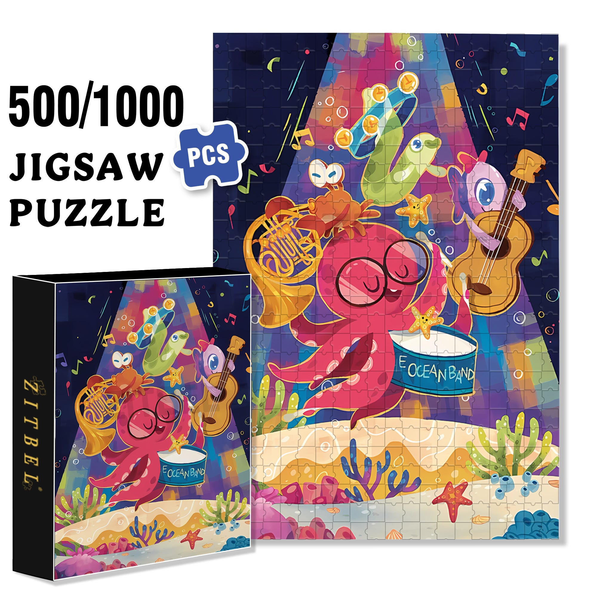 Band 500pcs/1000pcs Jigsaw Puzzle, Scratch-Resistant, Interactive Family Game & Brain-Boosting DIY Decor, Perfect for Halloween, Christmas & New Year Gifts, Family Puzzle Game
