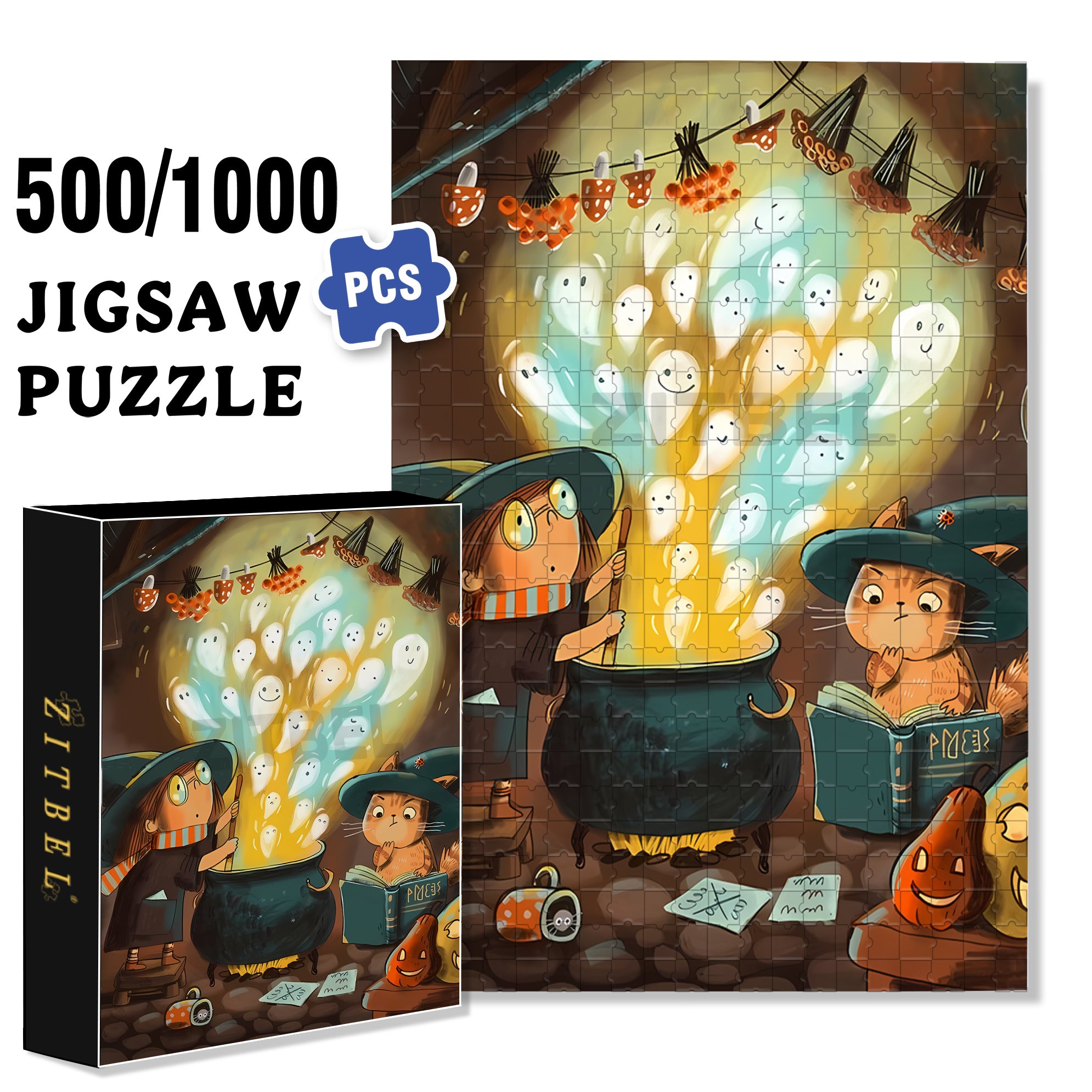 Boom 500pcs/1000pcs Jigsaw Puzzle, Scratch-Resistant, Interactive Family Game & Brain-Boosting DIY Decor, Perfect for Halloween, Christmas & New Year Gifts, Family Puzzle Game