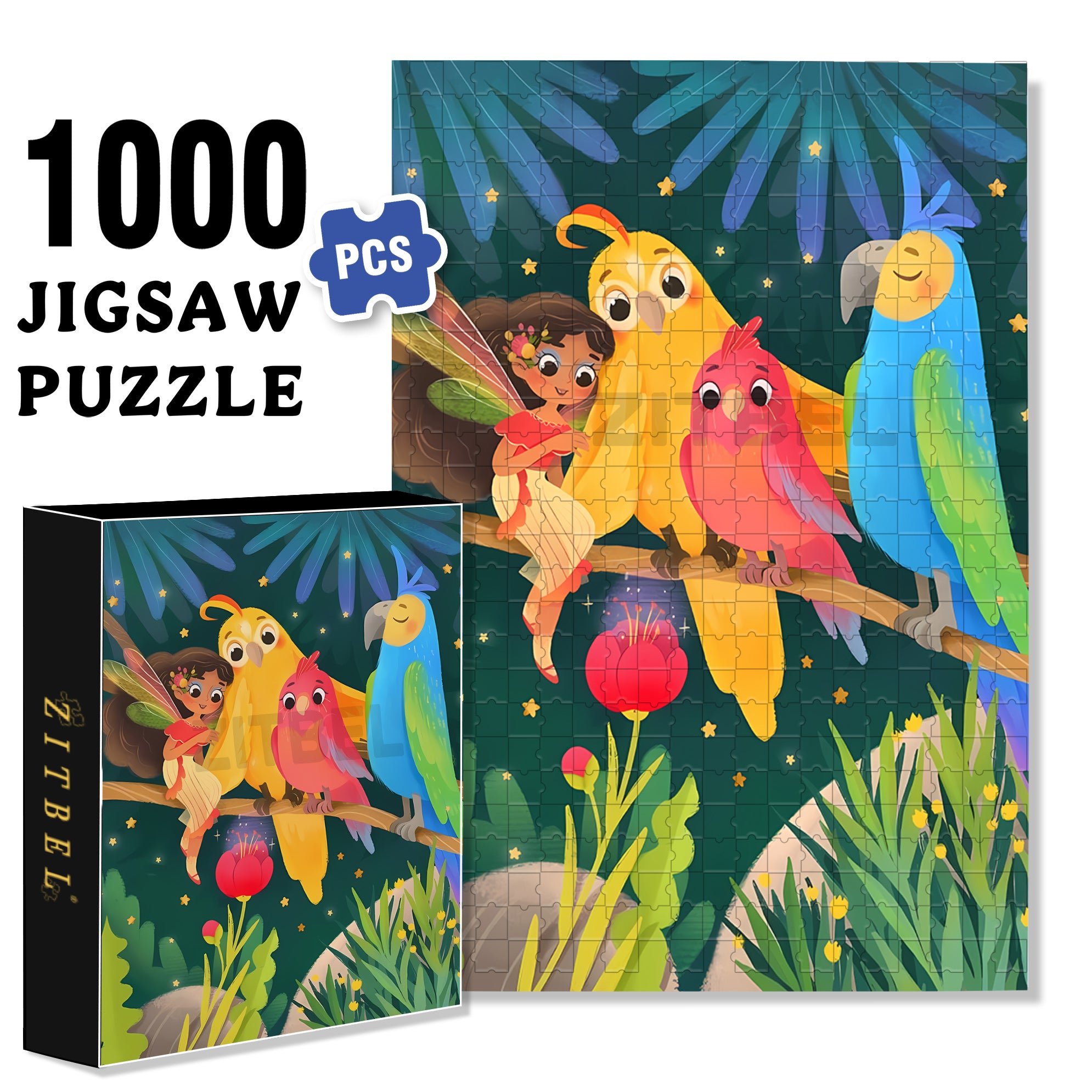 Colored Birds 500pcs/1000pcs Jigsaw Puzzle, Scratch-Resistant, Interactive Family Game & Brain-Boosting DIY Decor, Perfect for Halloween, Christmas & New Year Gifts, Family Puzzle Game