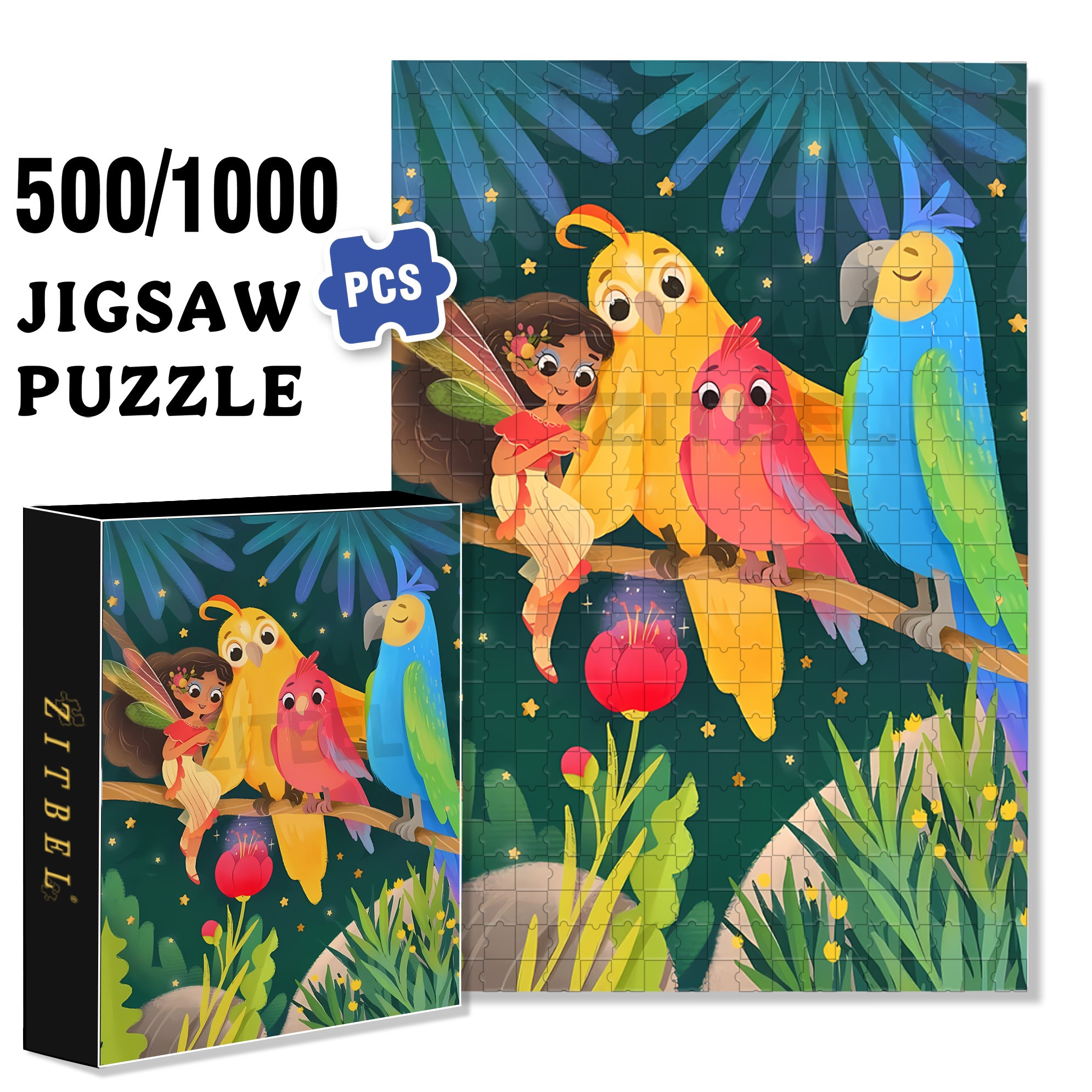Colored Birds 500pcs/1000pcs Jigsaw Puzzle, Scratch-Resistant, Interactive Family Game & Brain-Boosting DIY Decor, Perfect for Halloween, Christmas & New Year Gifts, Family Puzzle Game