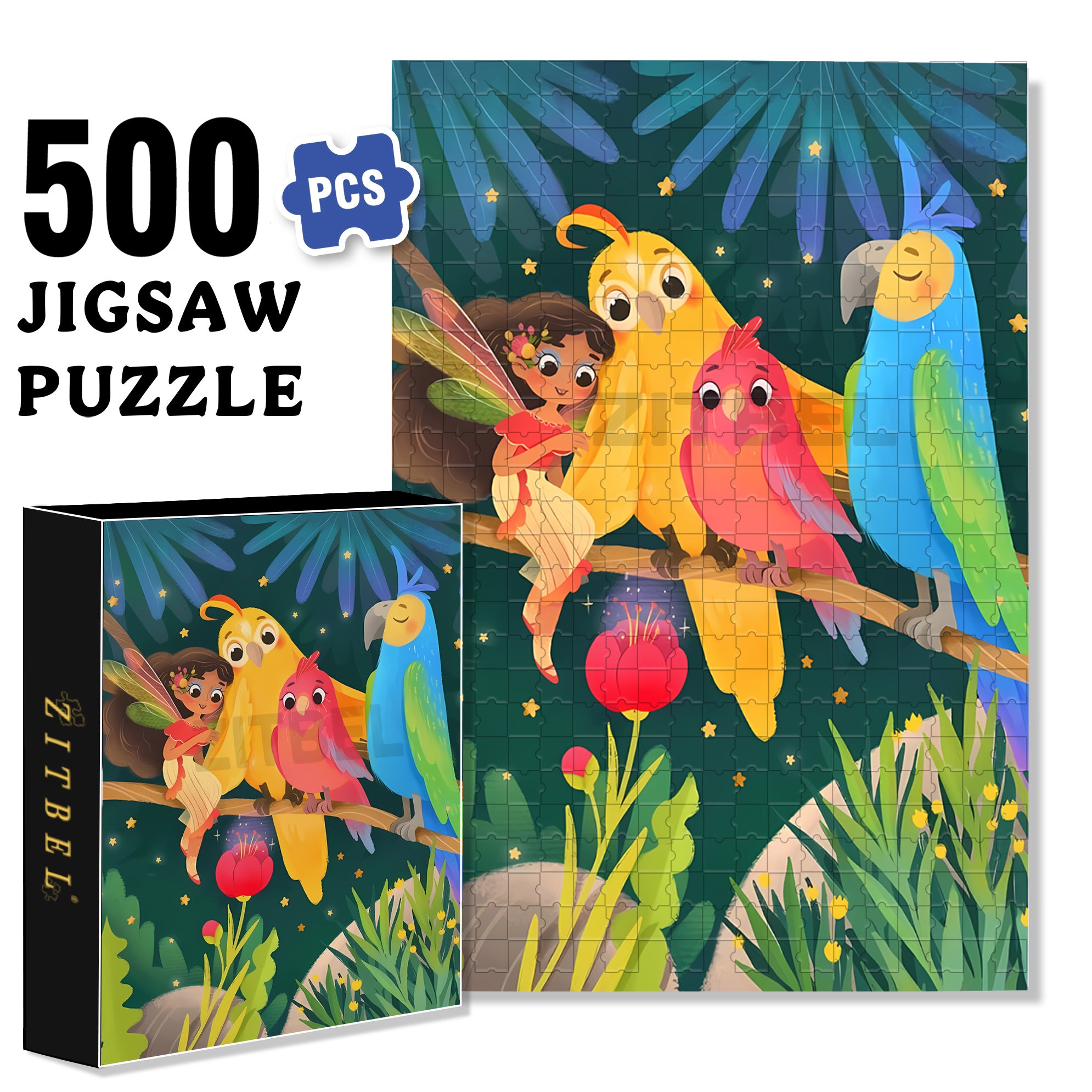 Colored Birds 500pcs/1000pcs Jigsaw Puzzle, Scratch-Resistant, Interactive Family Game & Brain-Boosting DIY Decor, Perfect for Halloween, Christmas & New Year Gifts, Family Puzzle Game