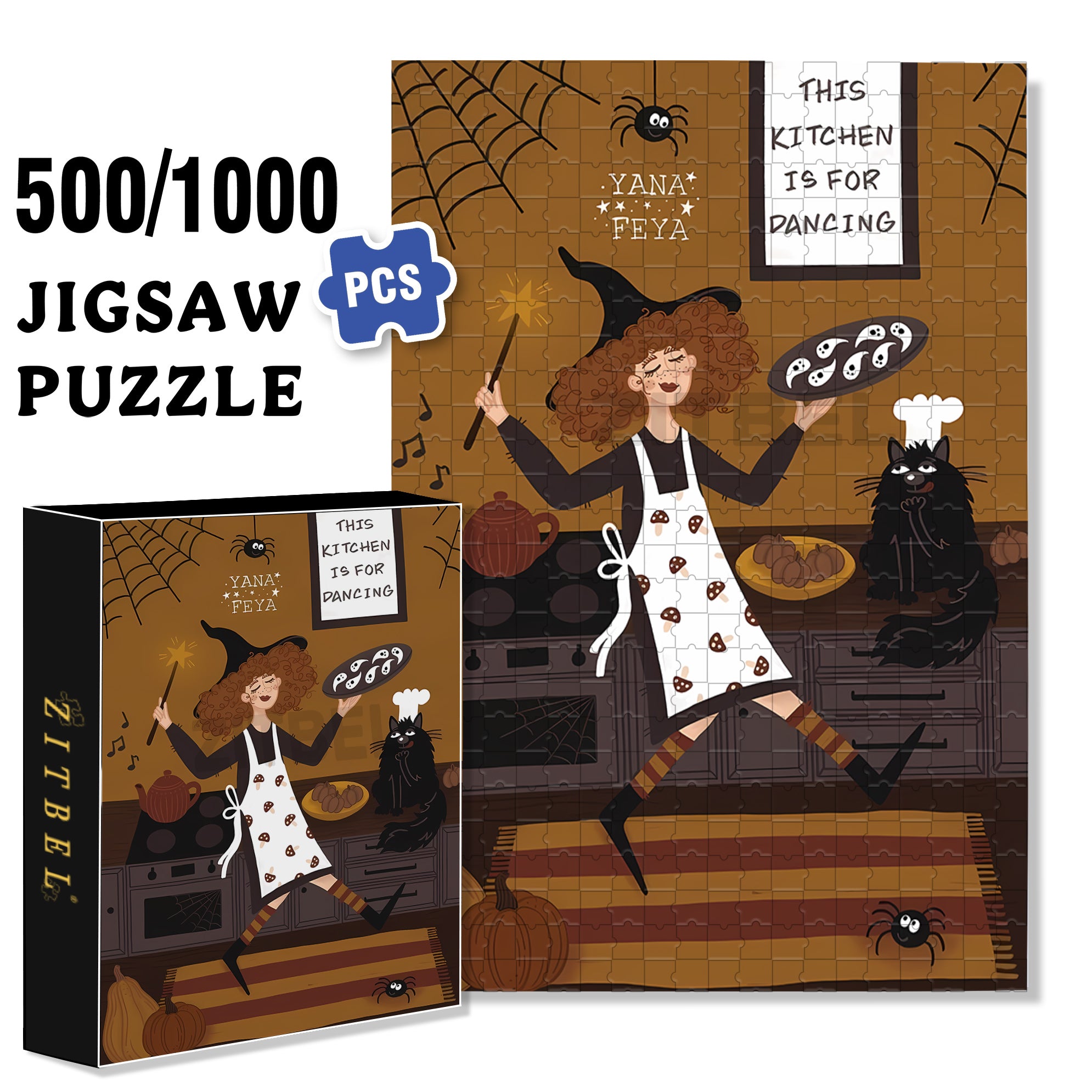 Curly-haired Witch 500pcs/1000pcs Jigsaw Puzzle, Scratch-Resistant, Interactive Family Game & Brain-Boosting DIY Decor, Perfect for Halloween, Christmas & New Year Gifts, Family Puzzle Game