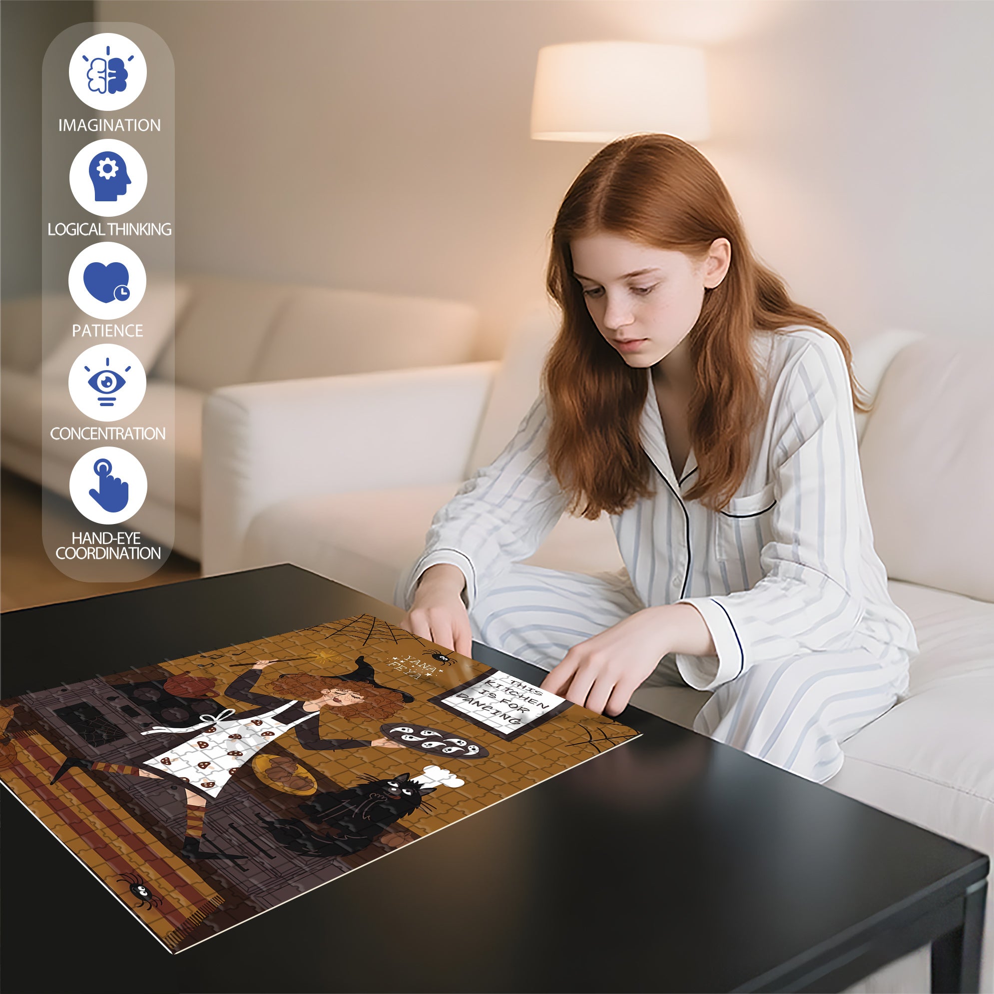 Curly-haired Witch 500pcs/1000pcs Jigsaw Puzzle, Scratch-Resistant, Interactive Family Game & Brain-Boosting DIY Decor, Perfect for Halloween, Christmas & New Year Gifts, Family Puzzle Game