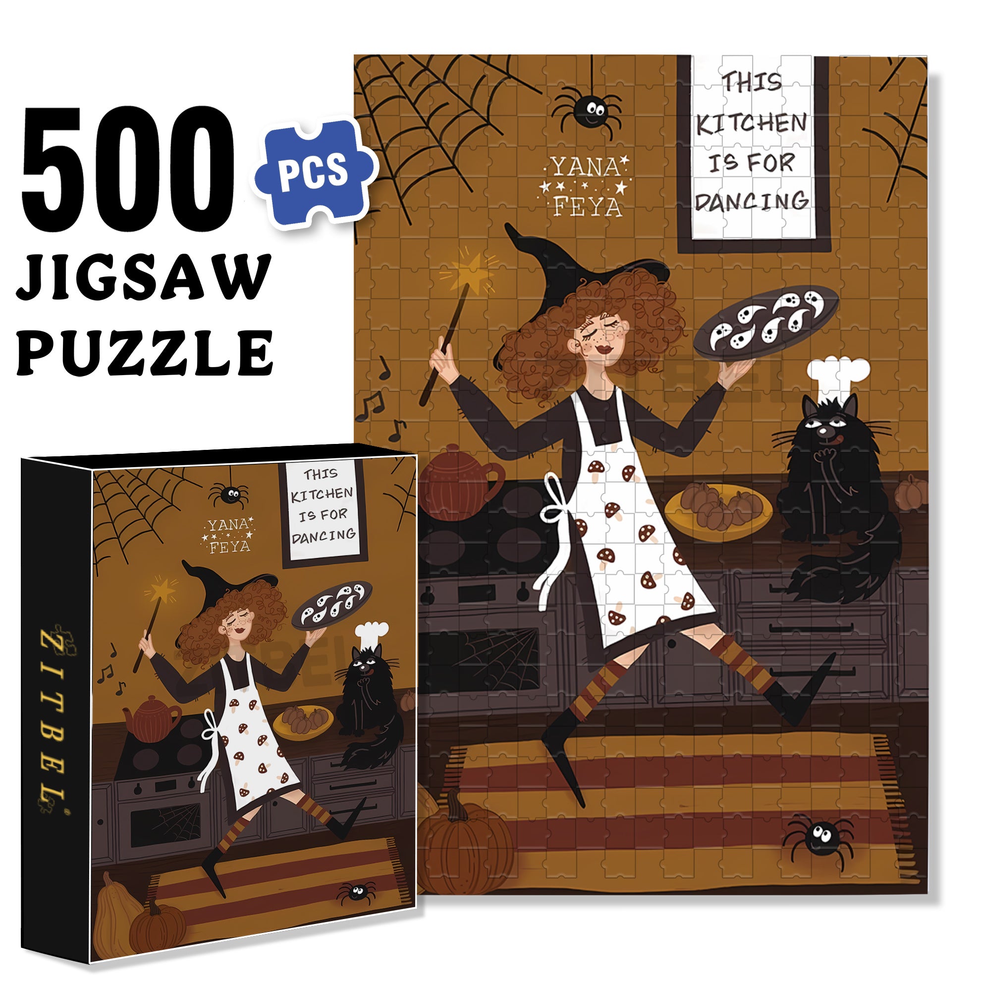Curly-haired Witch 500pcs/1000pcs Jigsaw Puzzle, Scratch-Resistant, Interactive Family Game & Brain-Boosting DIY Decor, Perfect for Halloween, Christmas & New Year Gifts, Family Puzzle Game