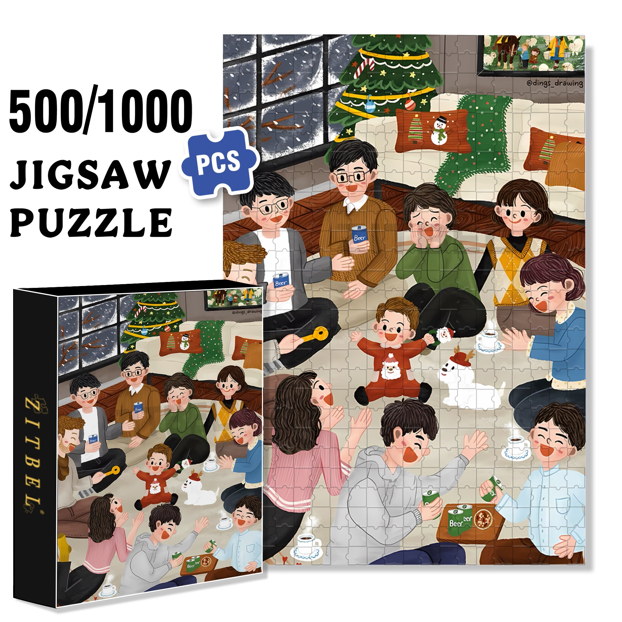 Family Party 500pcs/1000pcs Jigsaw Puzzle, Scratch-Resistant, Interactive Family Game & Brain-Boosting DIY Decor, Perfect for Halloween, Christmas & New Year Gifts, Family Puzzle Game