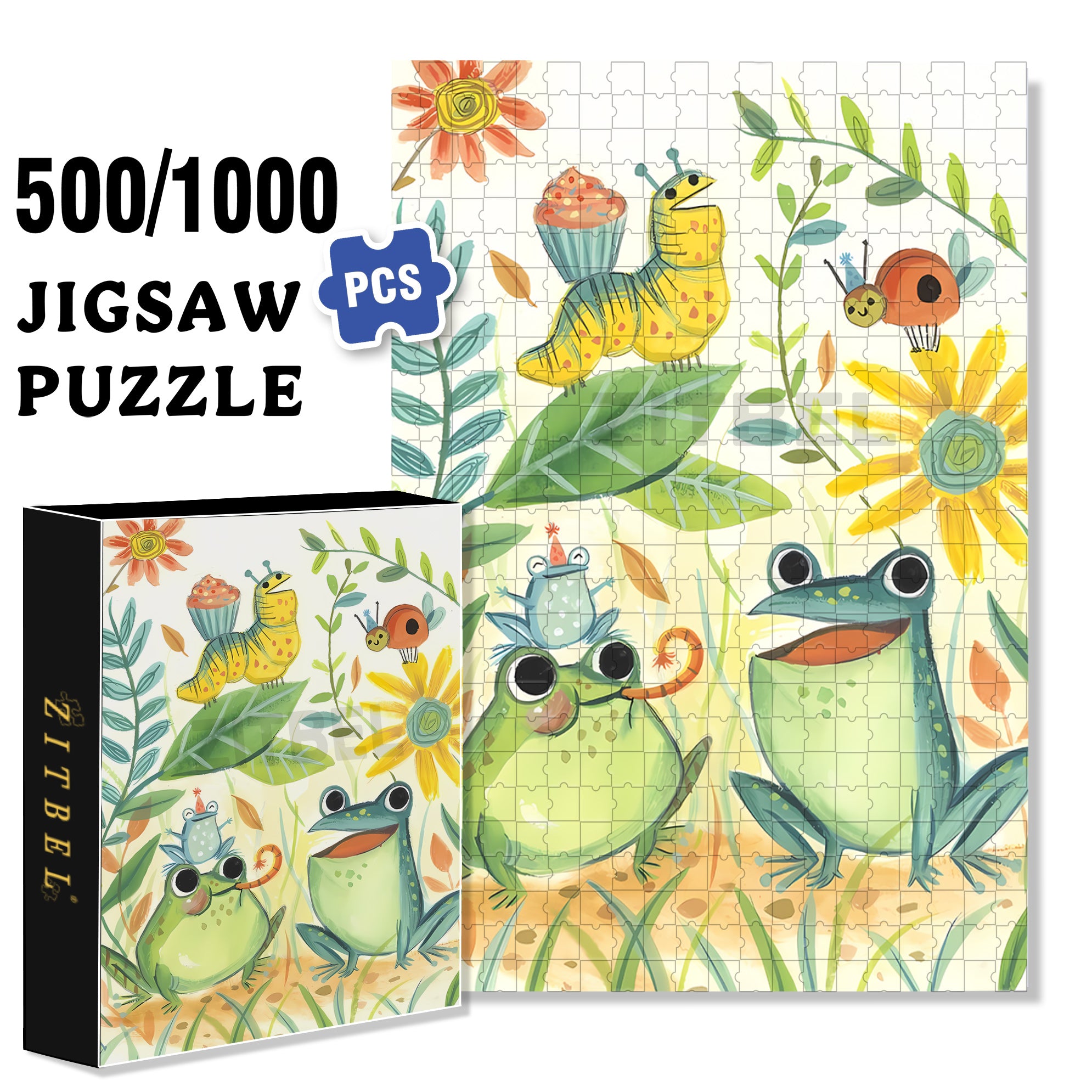 Frogs 500pcs/1000pcs Jigsaw Puzzle, Scratch-Resistant, Interactive Family Game & Brain-Boosting DIY Decor, Perfect for Halloween, Christmas & New Year Gifts, Family Puzzle Game