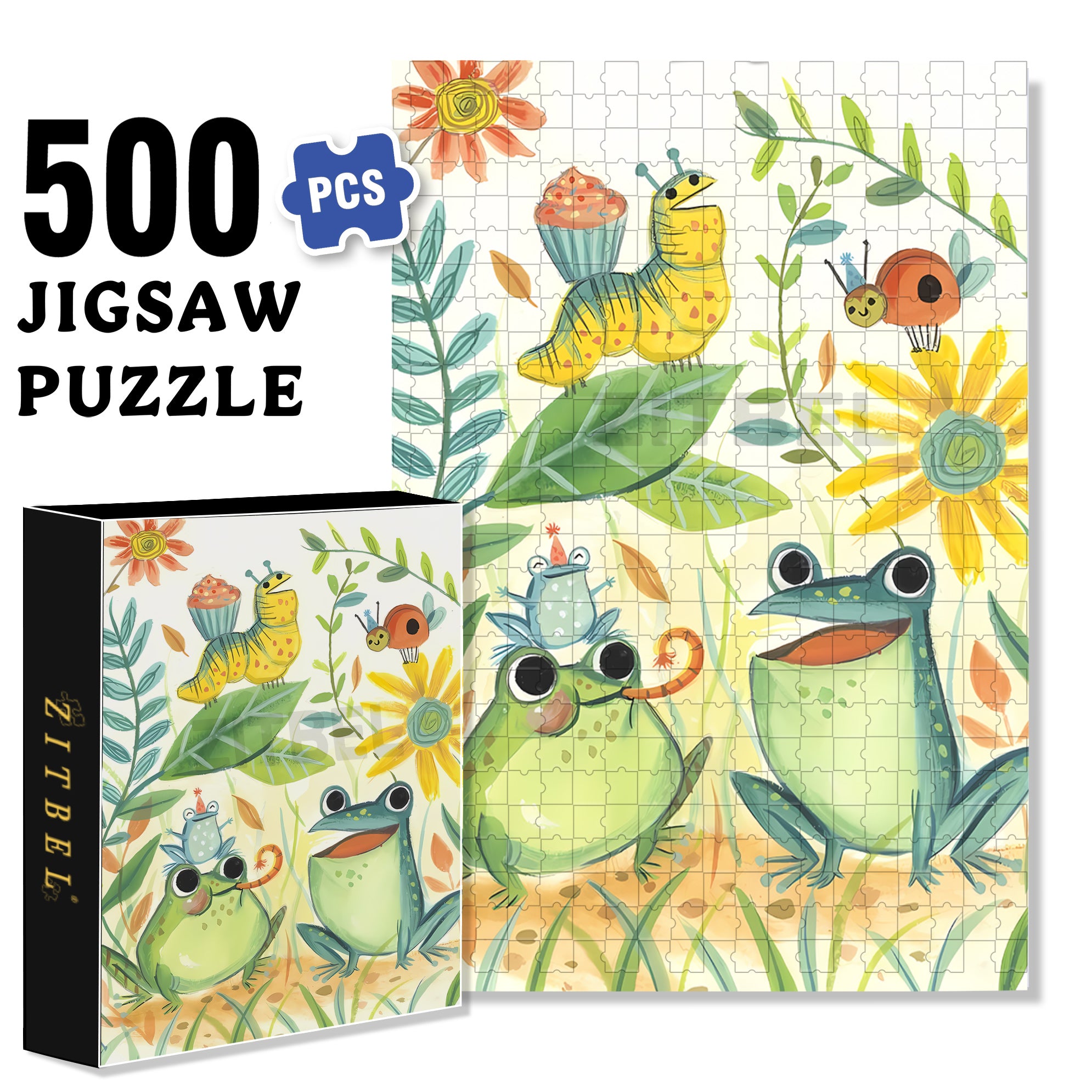 Frogs 500pcs/1000pcs Jigsaw Puzzle, Scratch-Resistant, Interactive Family Game & Brain-Boosting DIY Decor, Perfect for Halloween, Christmas & New Year Gifts, Family Puzzle Game